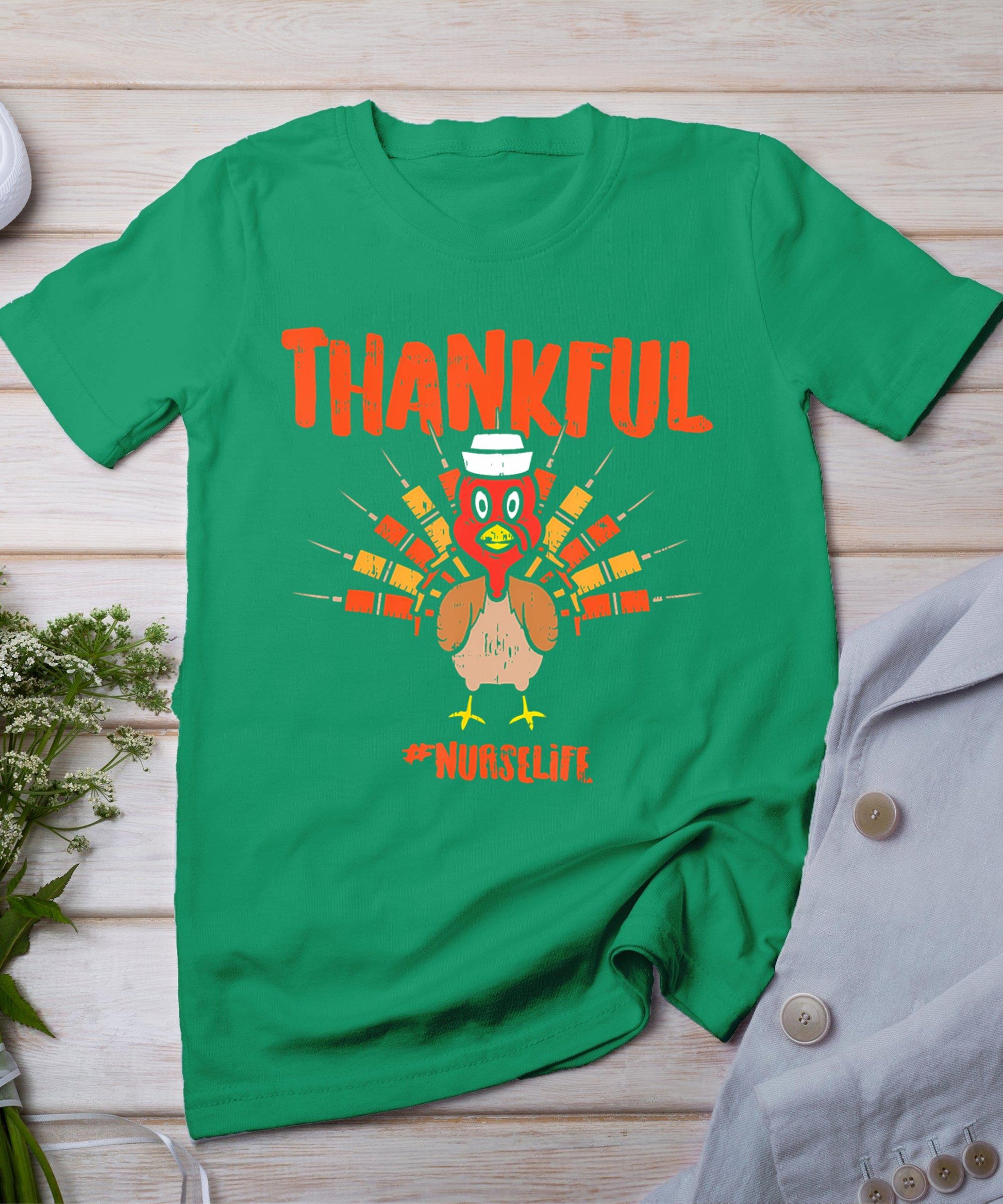 Thankful Turkey Nurse Life Cute Thanksgiving Scrub Top Fall T-Shirt