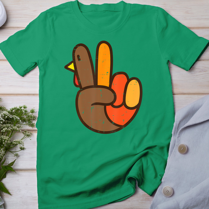 Peace Sign Turkey Hand Cool Thanksgiving Hippie Men Women T-Shirt