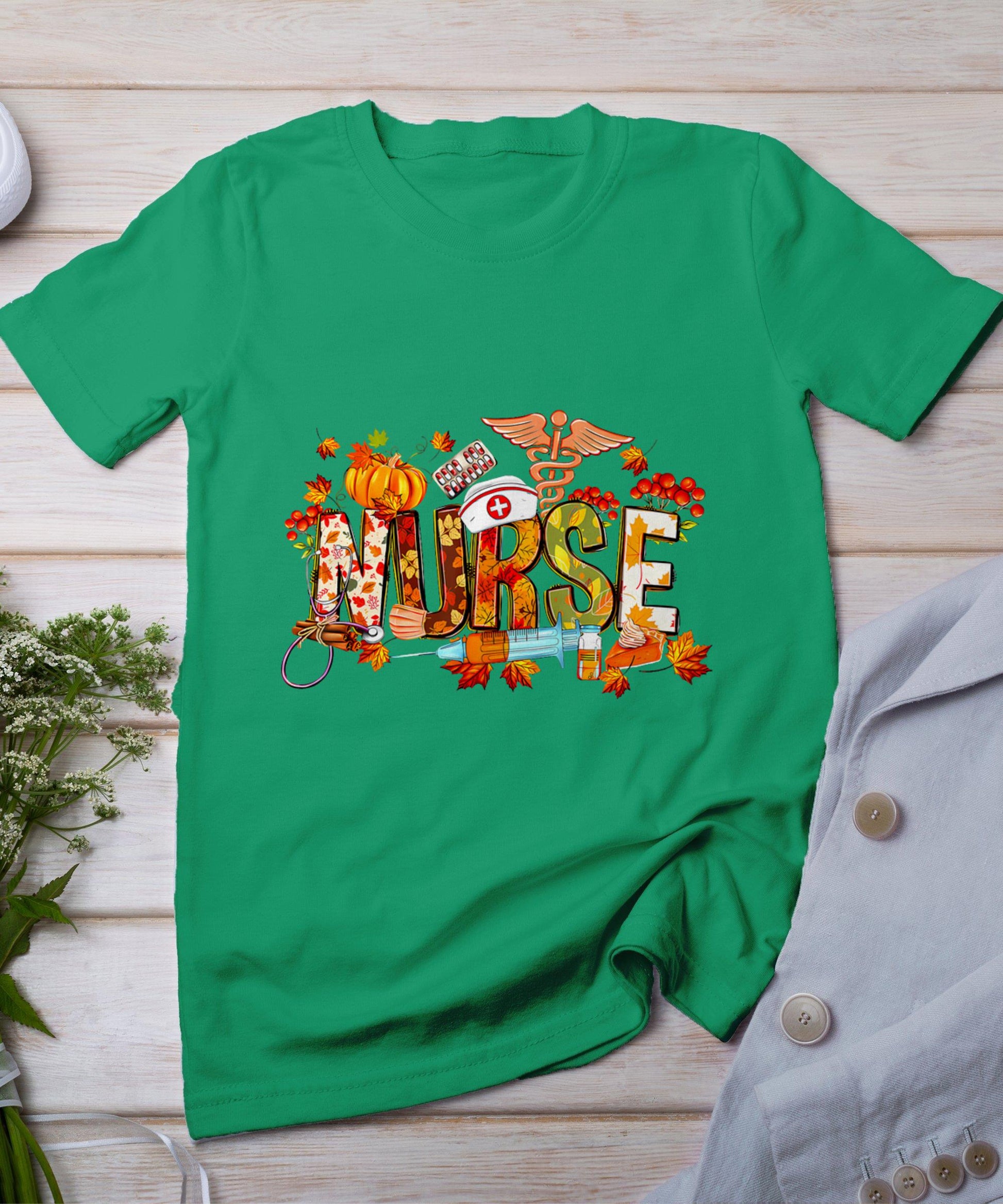 Retro Autumn Pumpkin Fall Nurse Life Thanksgiving Nurse T-Shirt