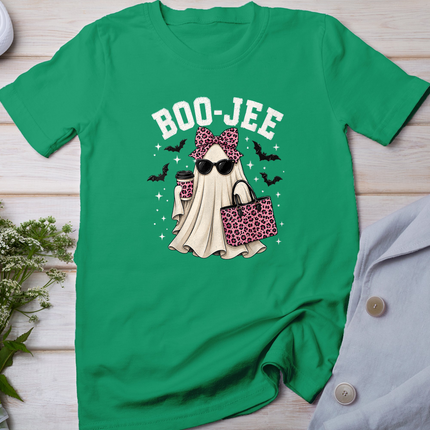 Boo-JEE Cute Ghost Halloween Leopard Bow Spooky Season T-Shirt