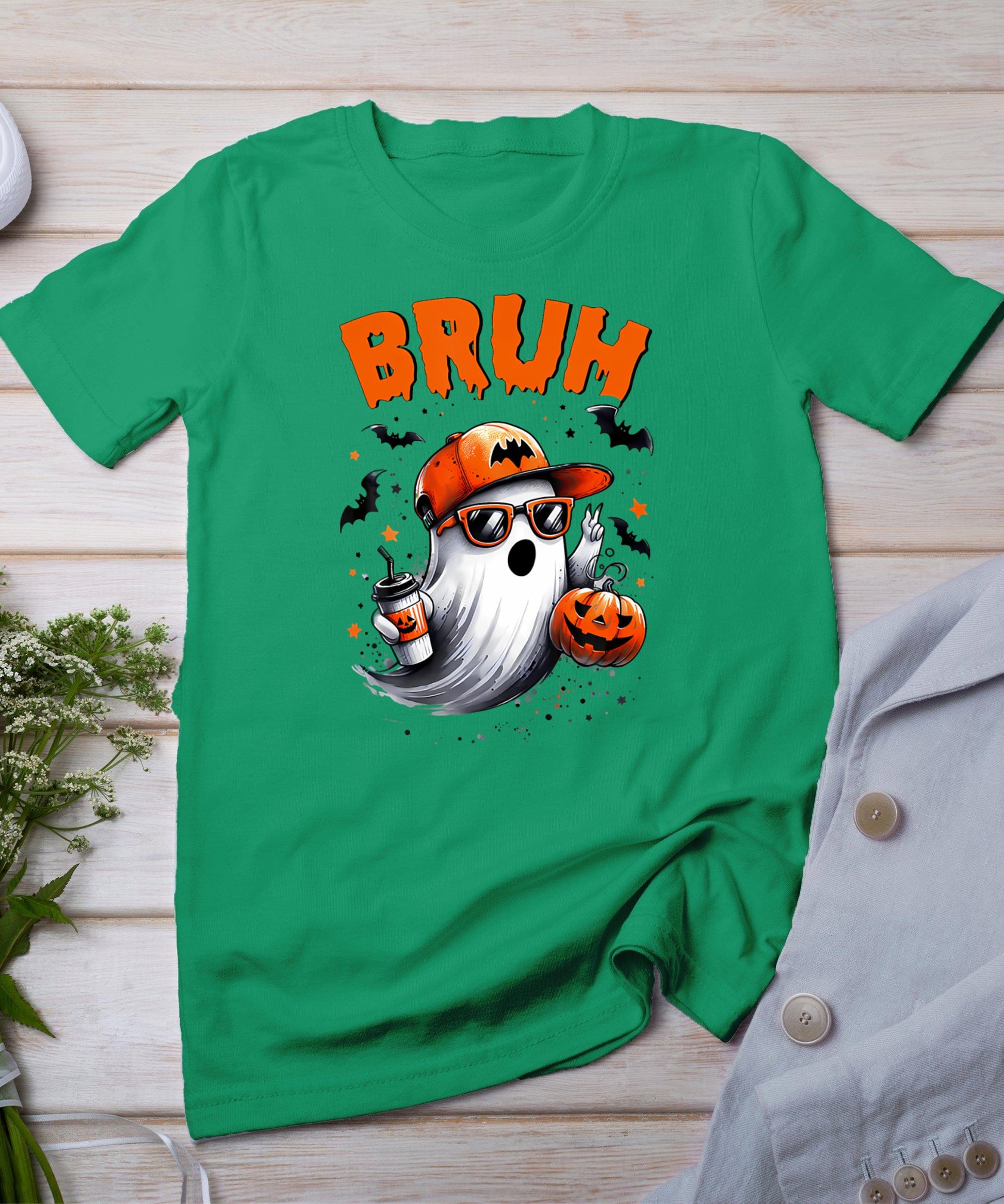 Bruh Ghost Halloween Cute Ghost Trick Or Treat Candy Kids T-Shirt