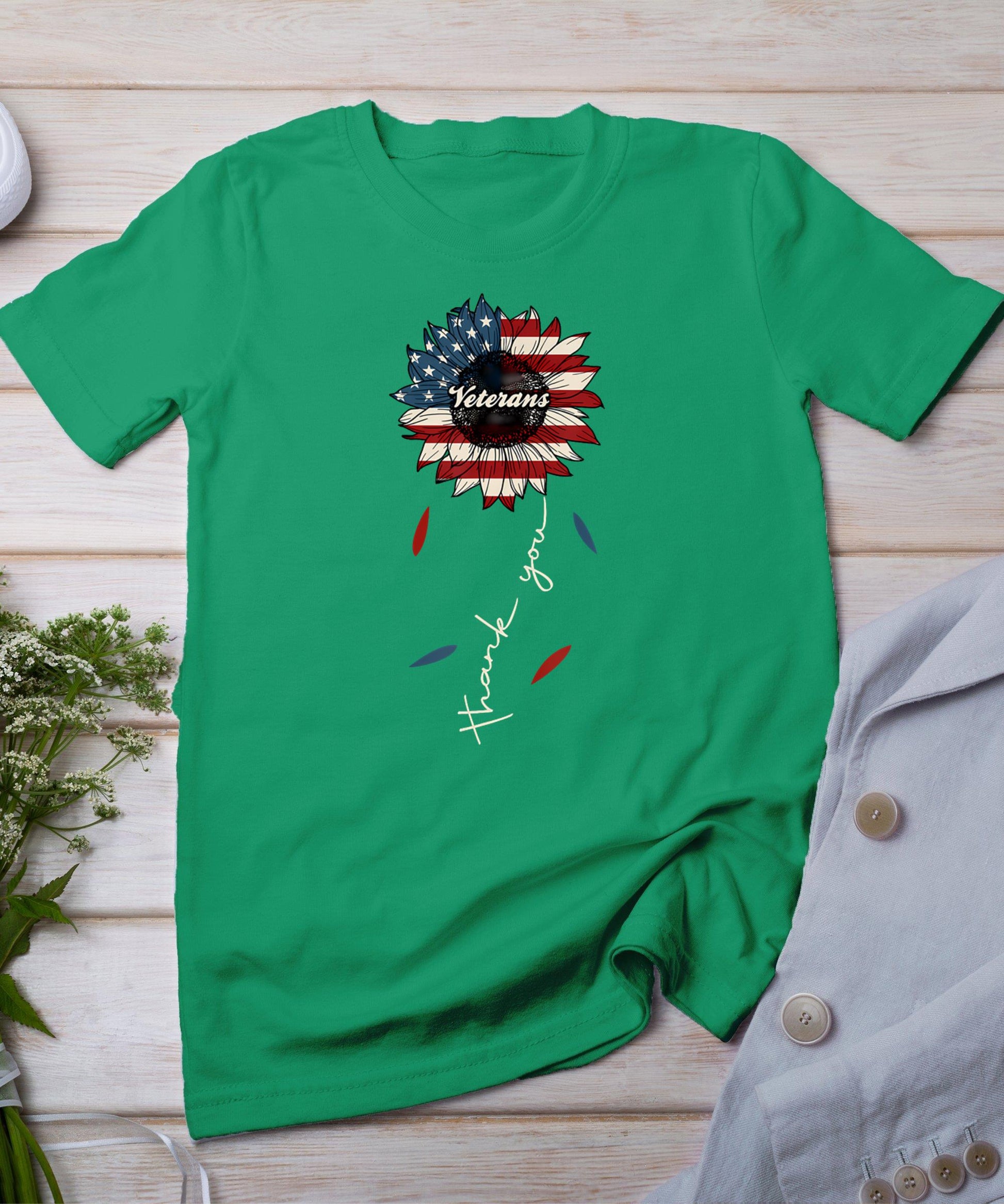 Thank You Veterans Sunflower Us America Flag Patriotic Women T-Shirt