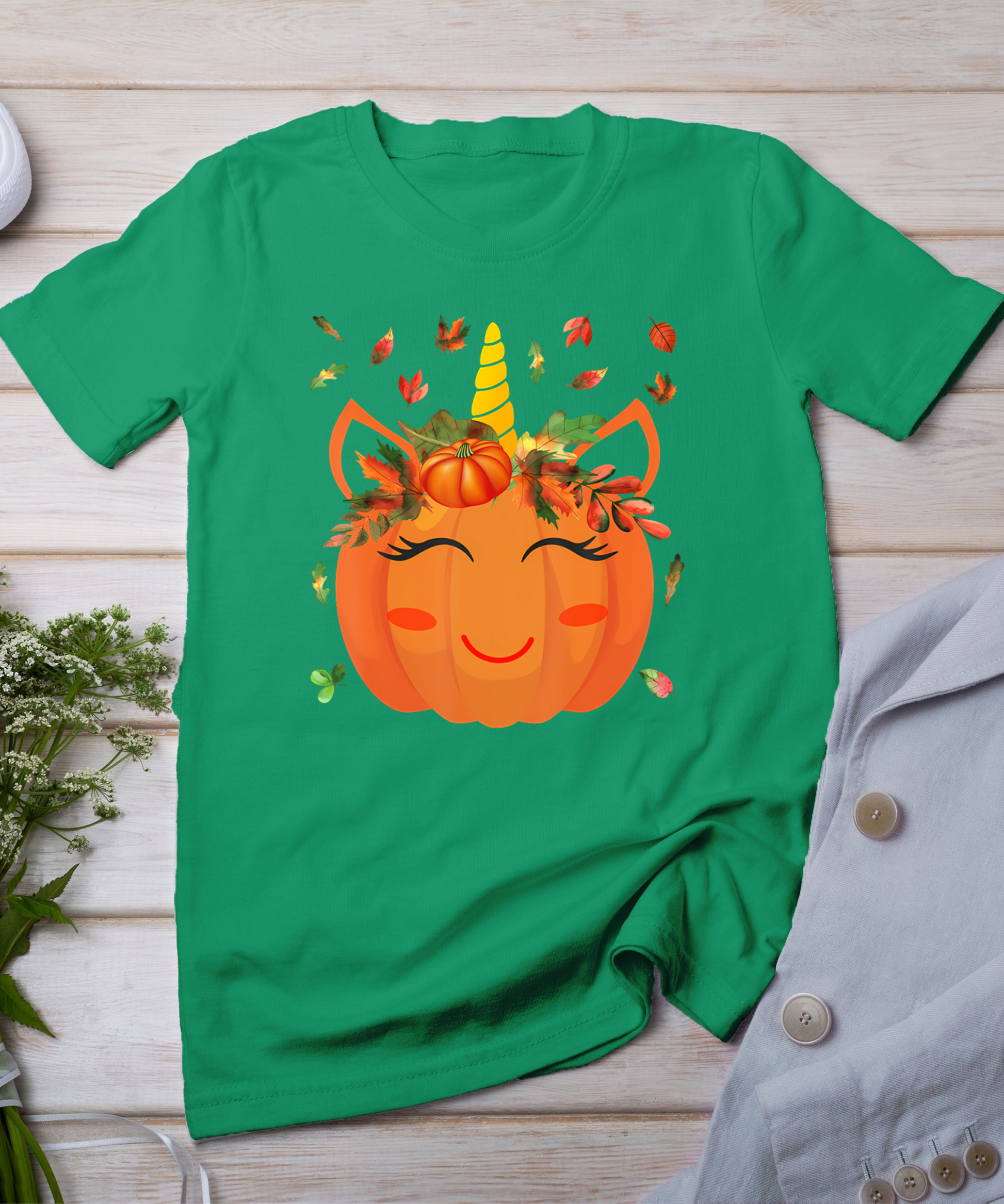 Cute Unicorn Pumpkin For Kids Halloween Thanksgiving T-Shirt