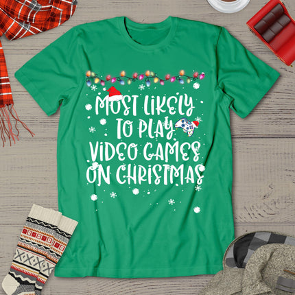Most Likely To Play Video Games On Christmas Family Gamer T-Shirt