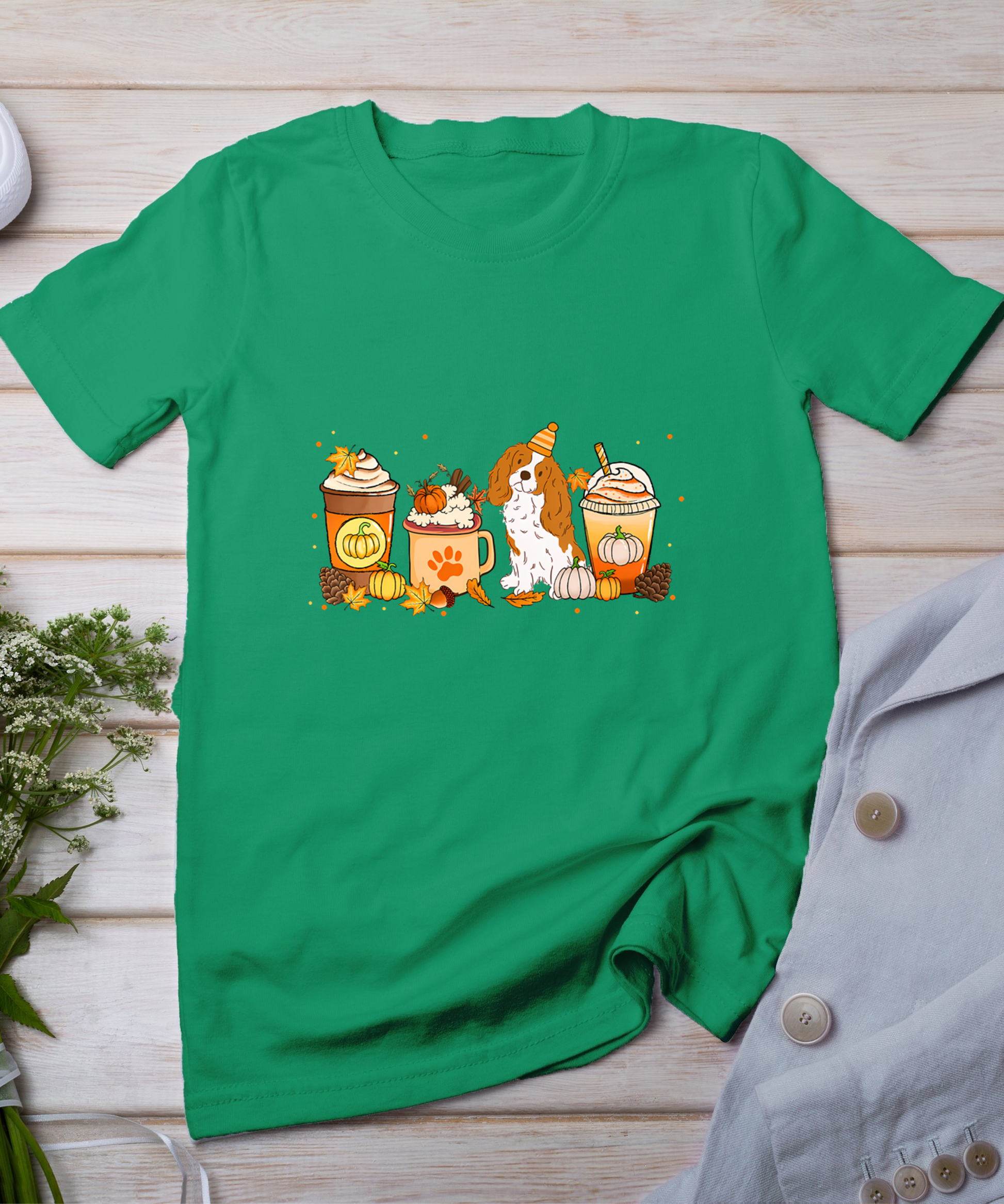 Cavalier Dog Coffee Lovers Pumpkin Spice Fall Thanksgiving T-Shirt