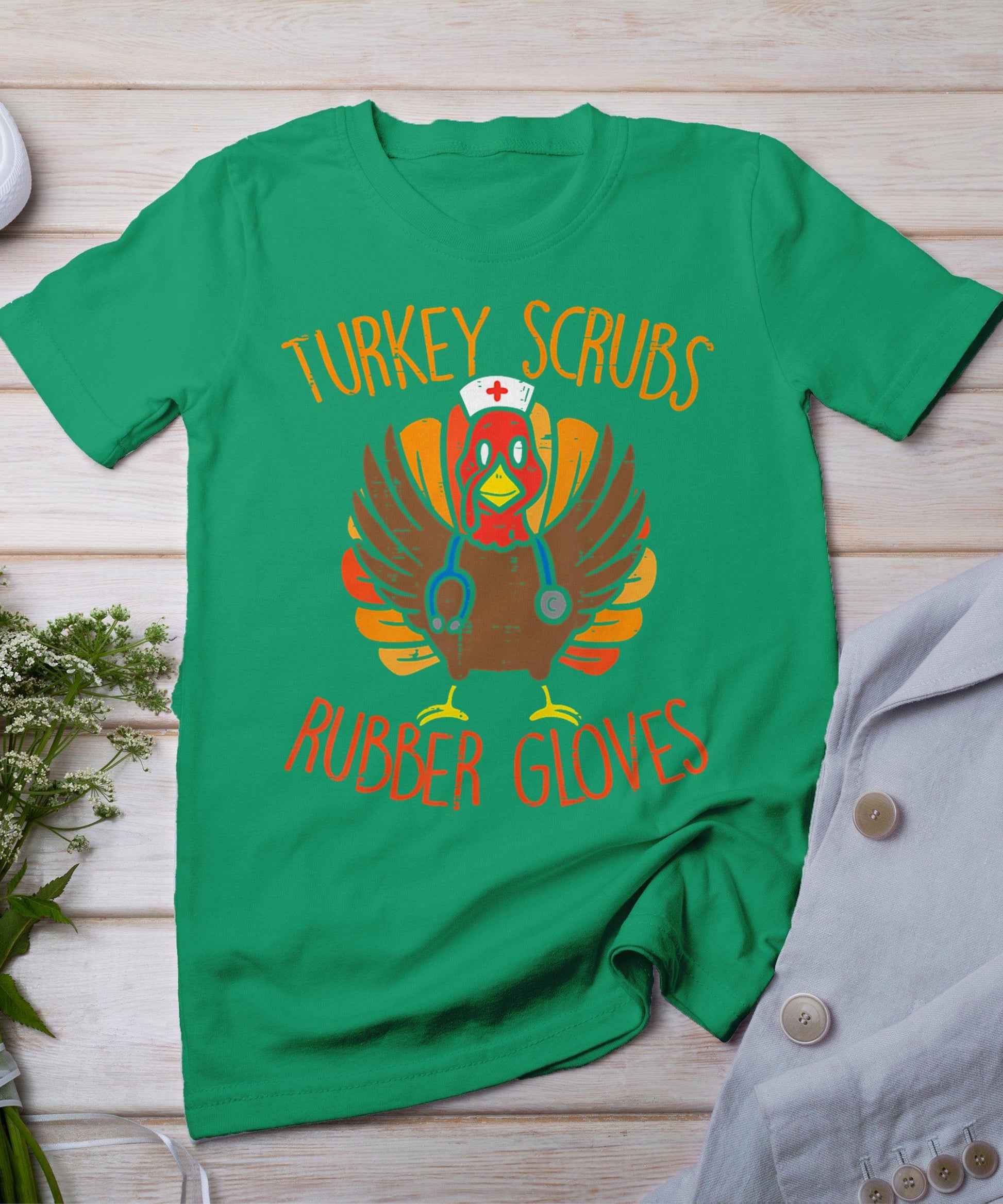 Turkey Scrubs Rubber Gloves Nurse Thanksgiving Fall Women T-Shirt