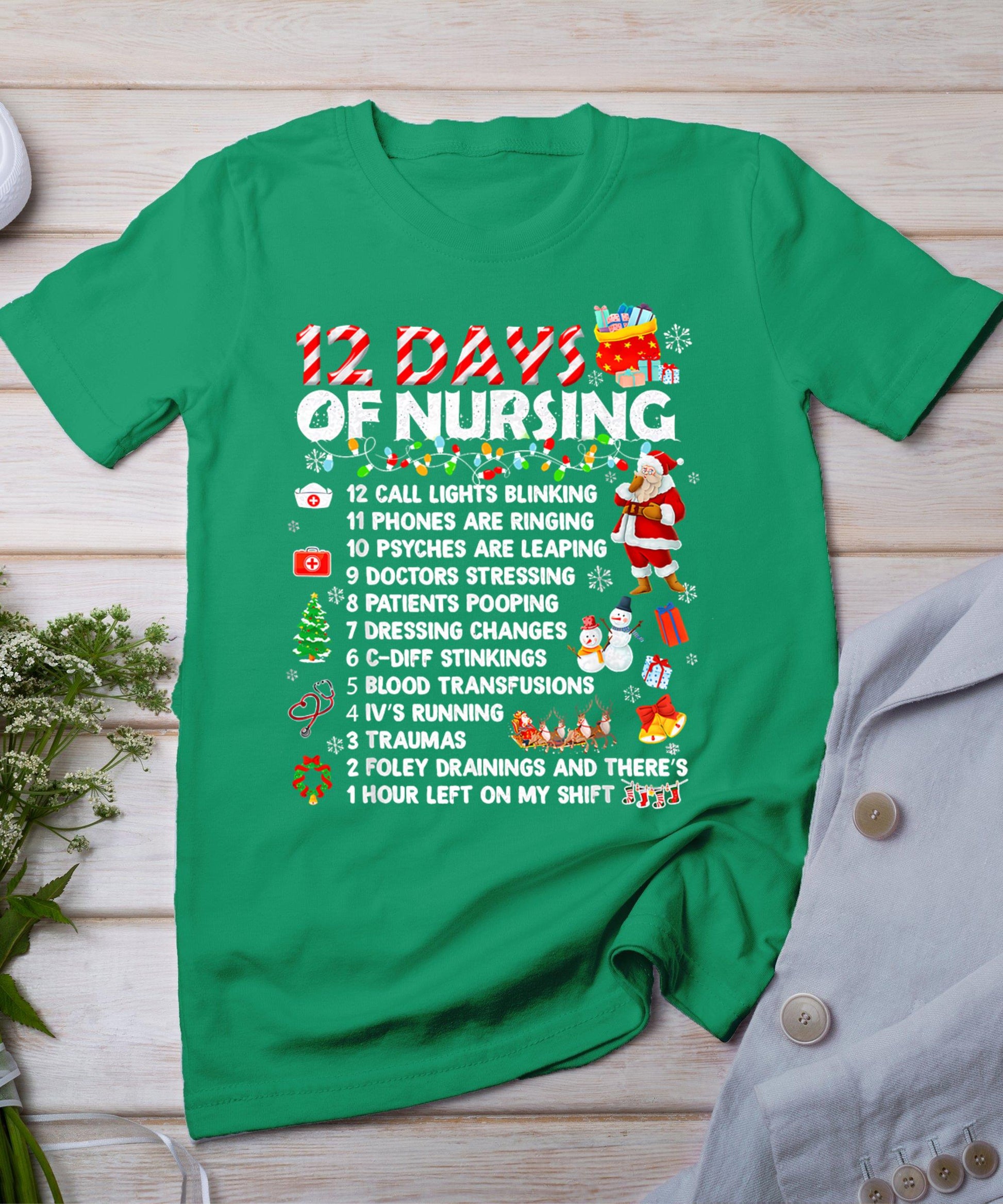 Nurses Merry Christmas Funny 12 Days Of Nursing Xmas Women T-Shirt