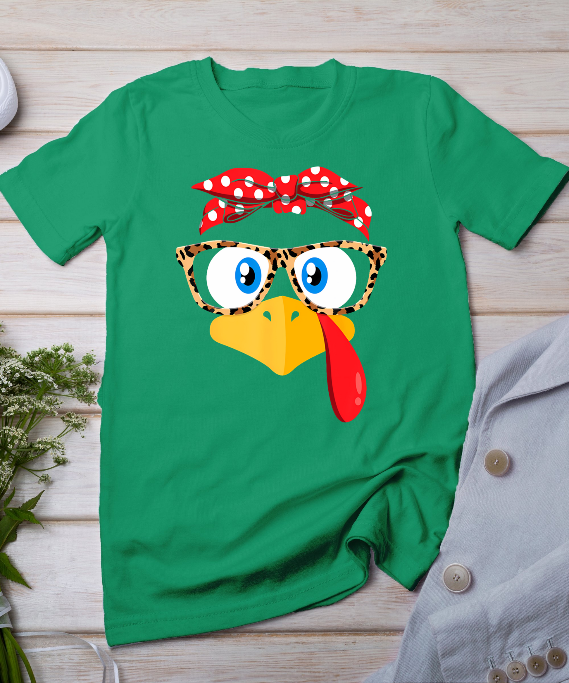 Thanksgiving Turkey Face Leopard Print Glasses Women Girls T-Shirt