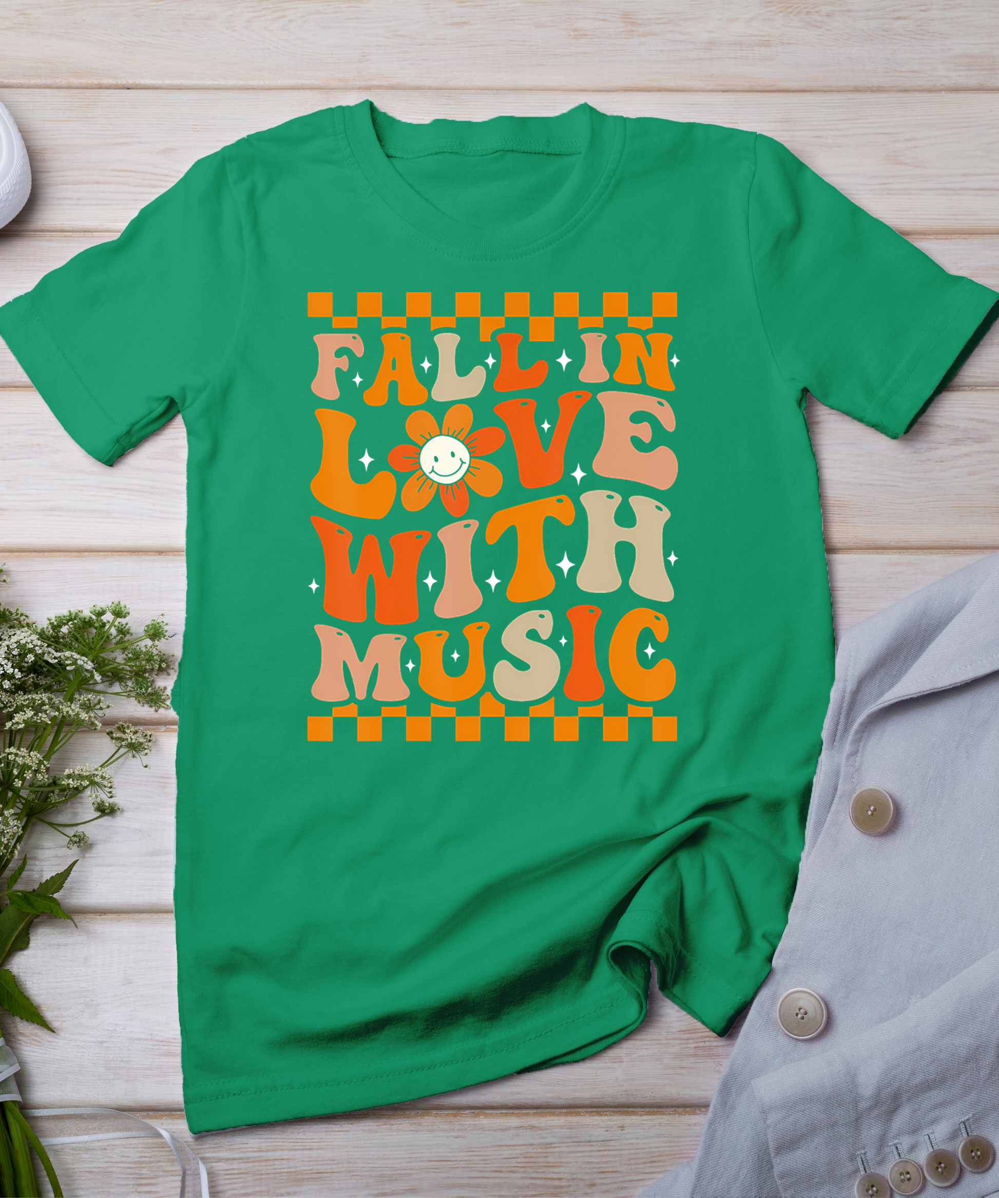 Fall In Love With Music Groovy Thanksgiving Music Teacher T-Shirt