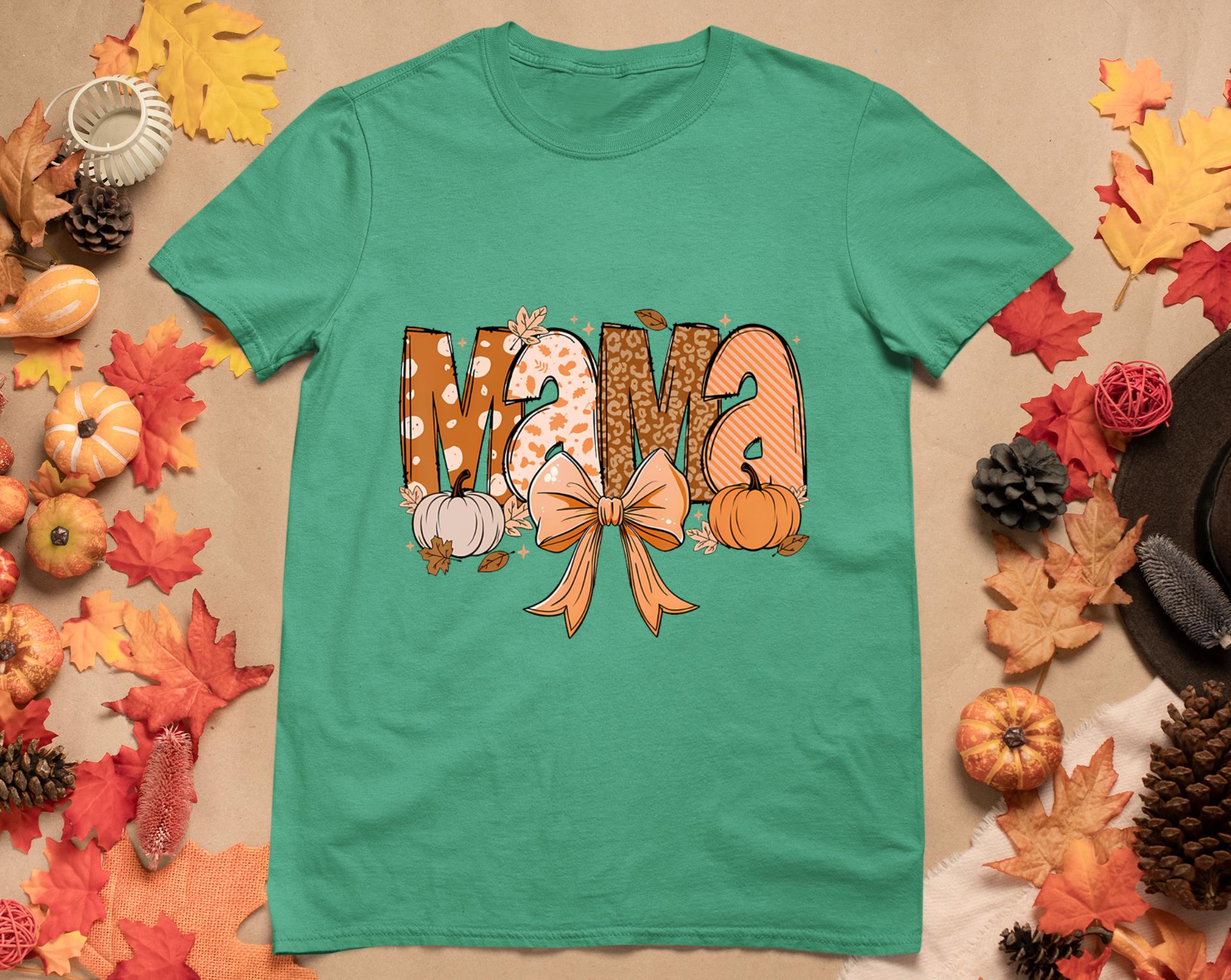 Retro Mama Coquette Bows Leopard Mom Fall Thanksgiving Women T-Shirt