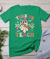 Trick Or Teach Groovy Teacher Halloween Retro Floral Ghost T-Shirt