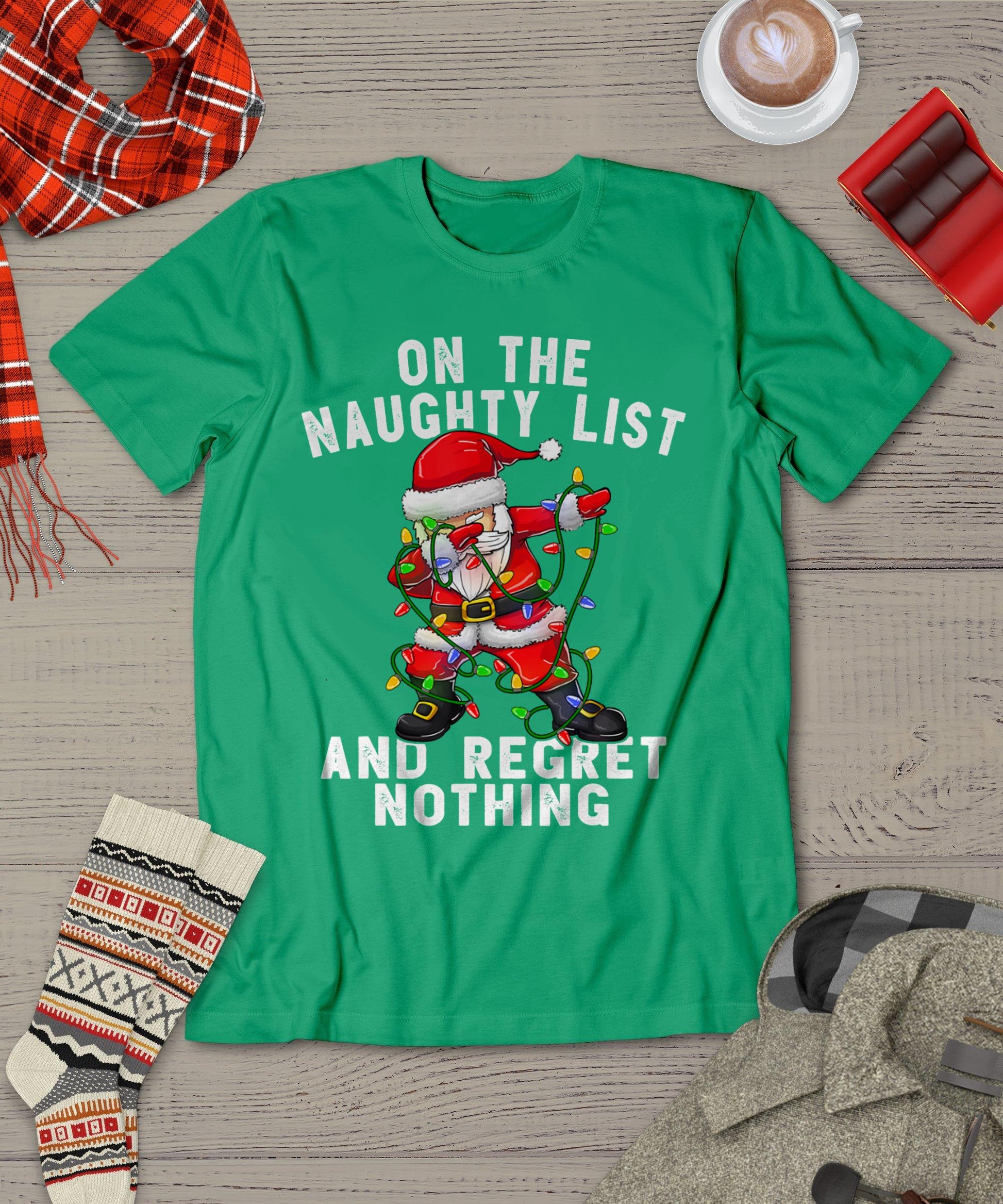 On The Naughty List And I Regret Nothing Shirt Dabbing Santa T-Shirt