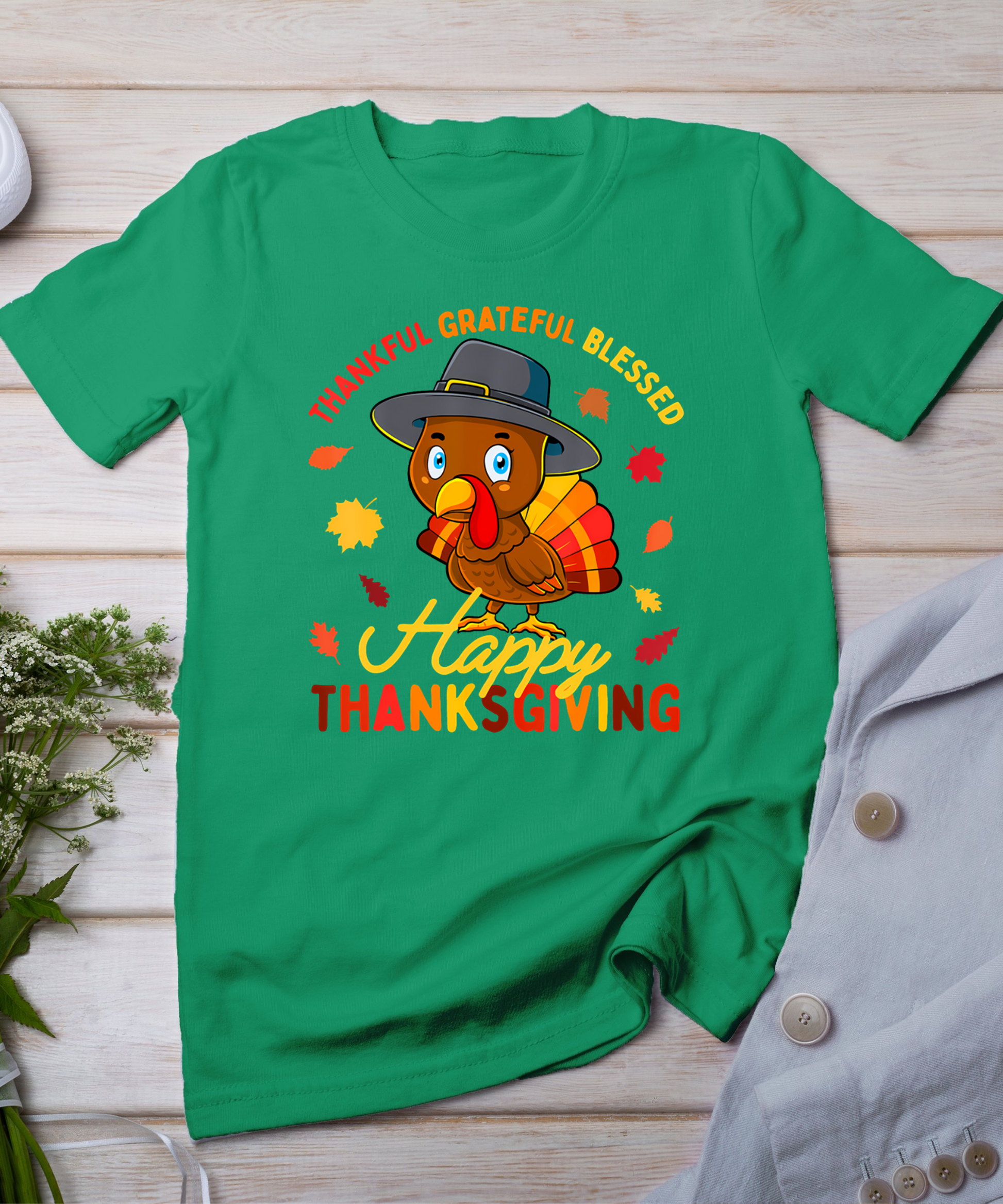 Thankful Grateful Blessed Thanksgiving Turkey Women Girls T-Shirt