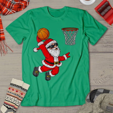 Christmas Santa Claus Dunking A Basketball Boys Kids Xmas T-Shirt