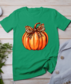 Coquette Bow Leopard Pumpkin Thanksgiving Rustic Fall Women T-Shirt