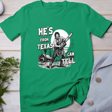Hes from Texas I Can Tell Chainsaw Horror Halloween Graphic T-Shirt