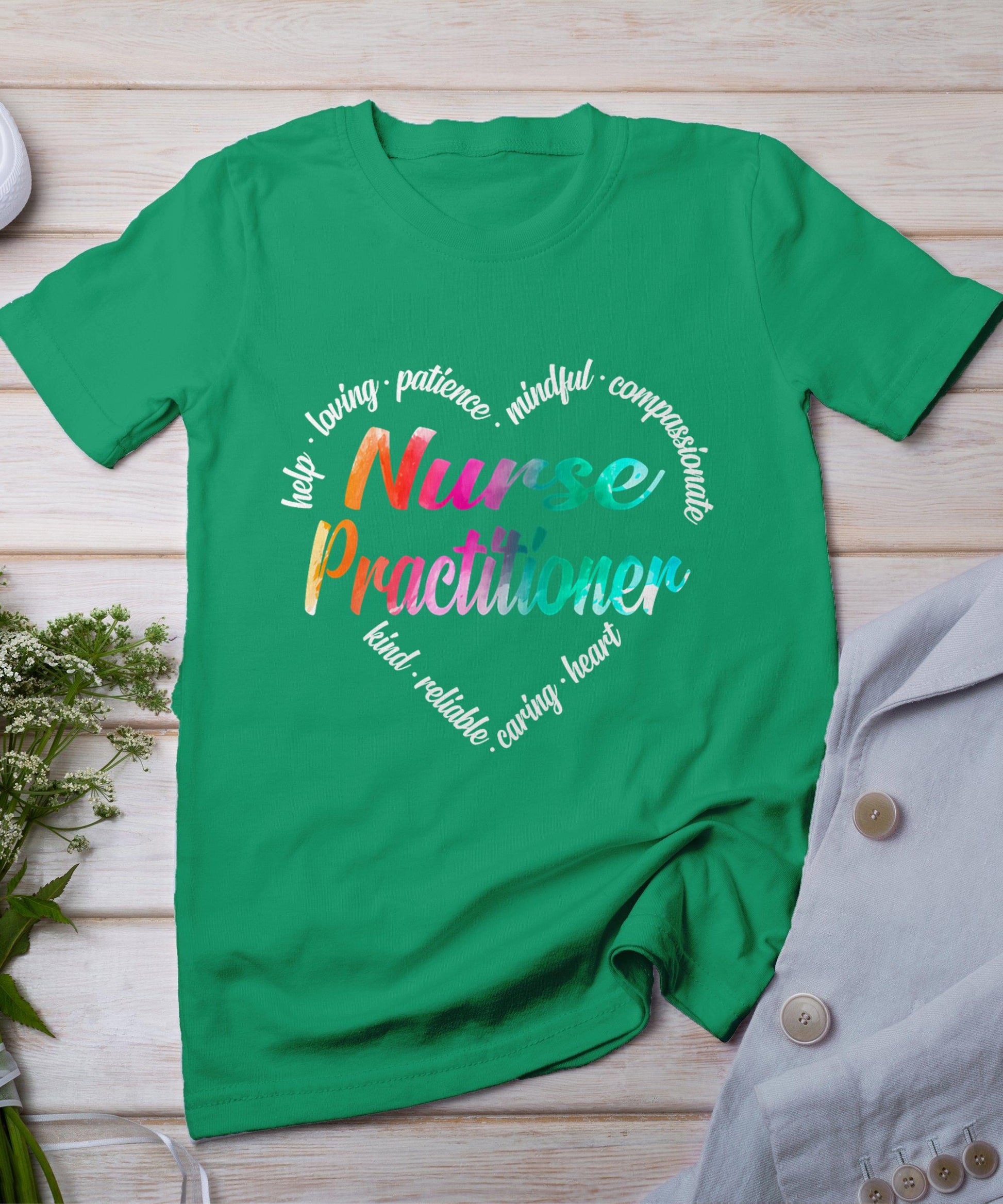 Nurse Practitioner Heart Word Cloud Watercolor Rainbow T-Shirt