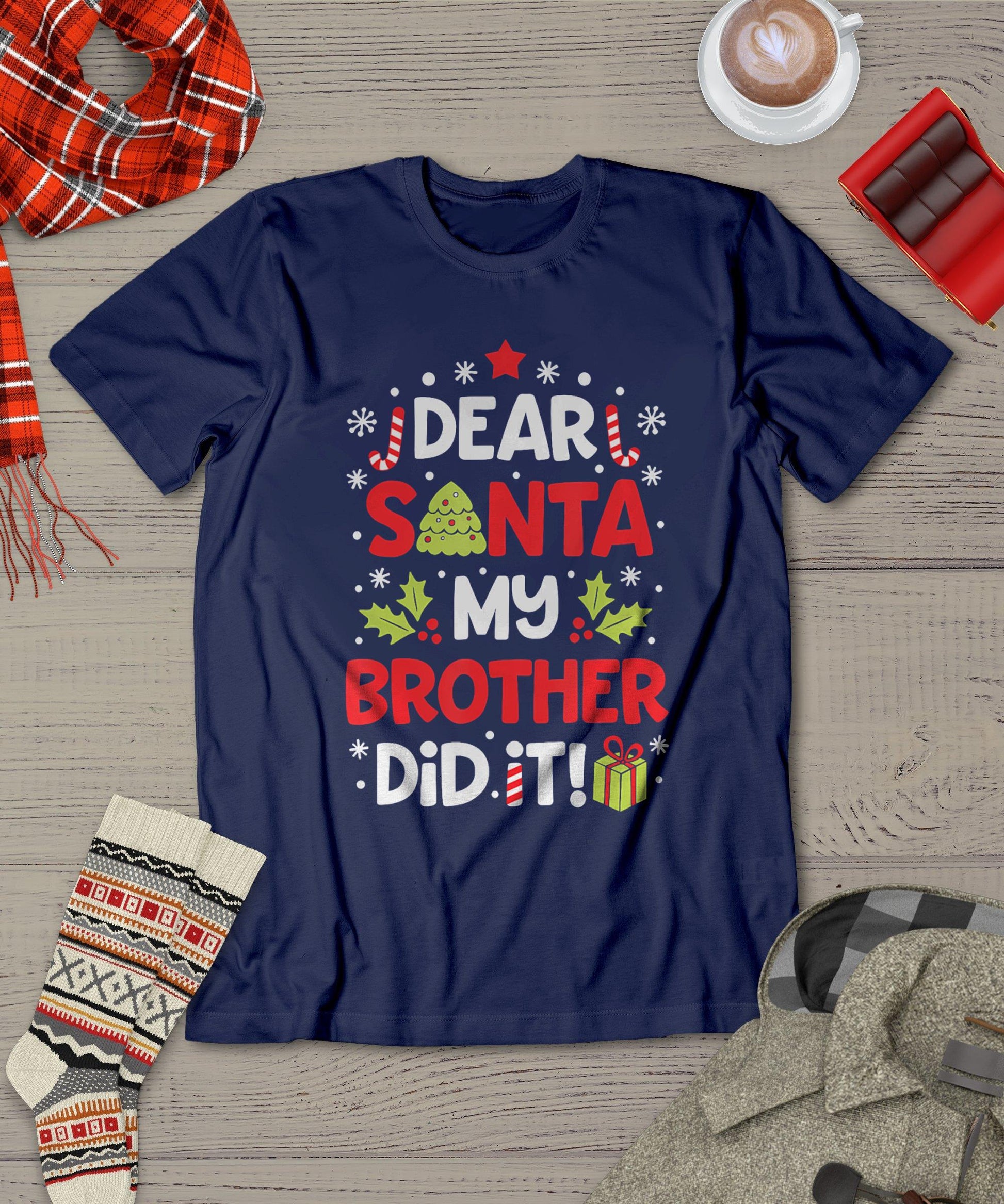 Dear Santa My Brother Did It Funny Christmas Girls Kids Boys T-Shirt