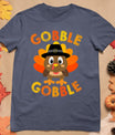 Cute Gobble Gobble Turkey Pilgrim Little Boys Thanksgiving T-Shirt