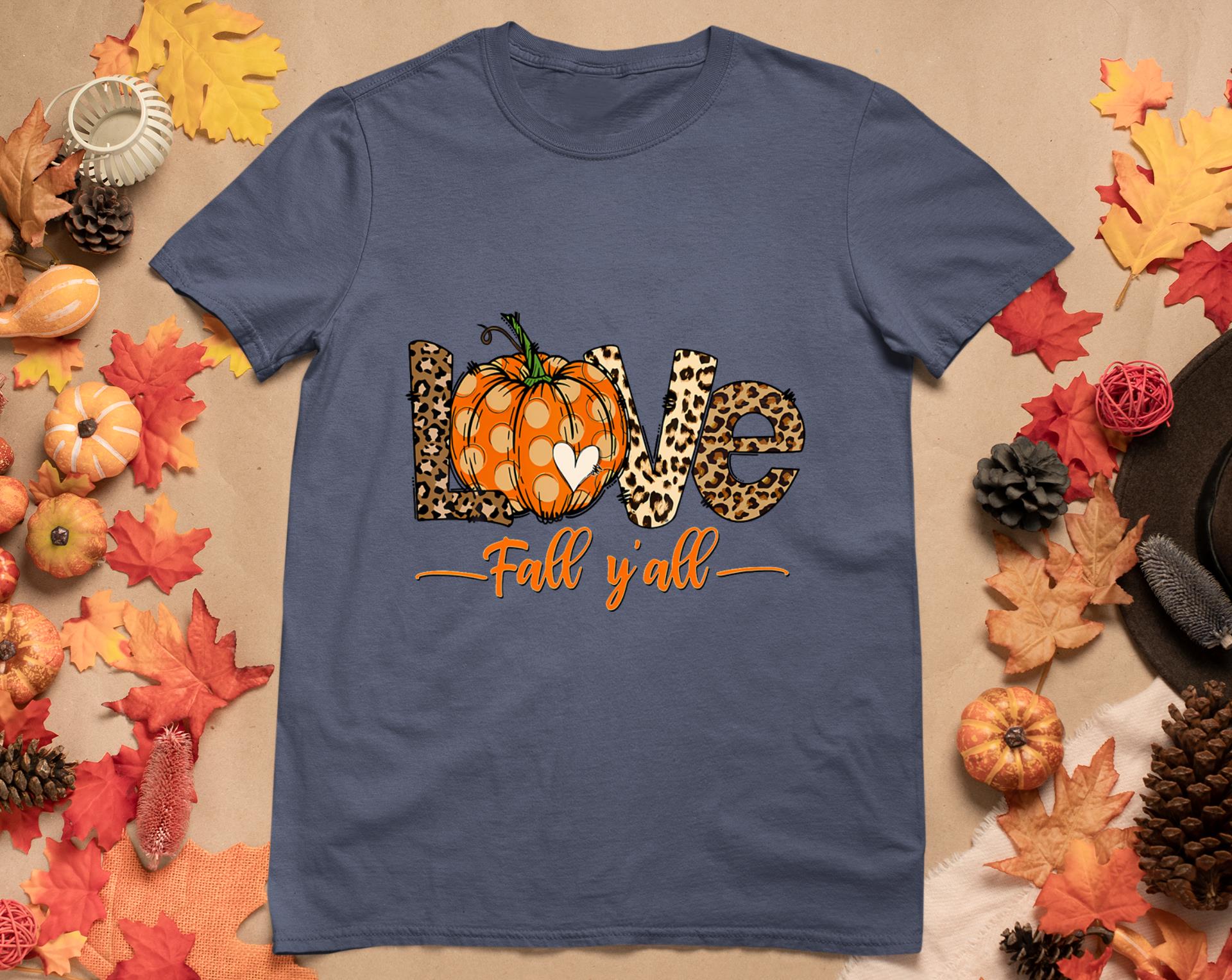 Hello Fall Pumpkin Love Fall Y'All Leopard Peace Love Fall T-Shirt