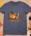 Hello Fall Pumpkin Love Fall Y'All Leopard Peace Love Fall T-Shirt