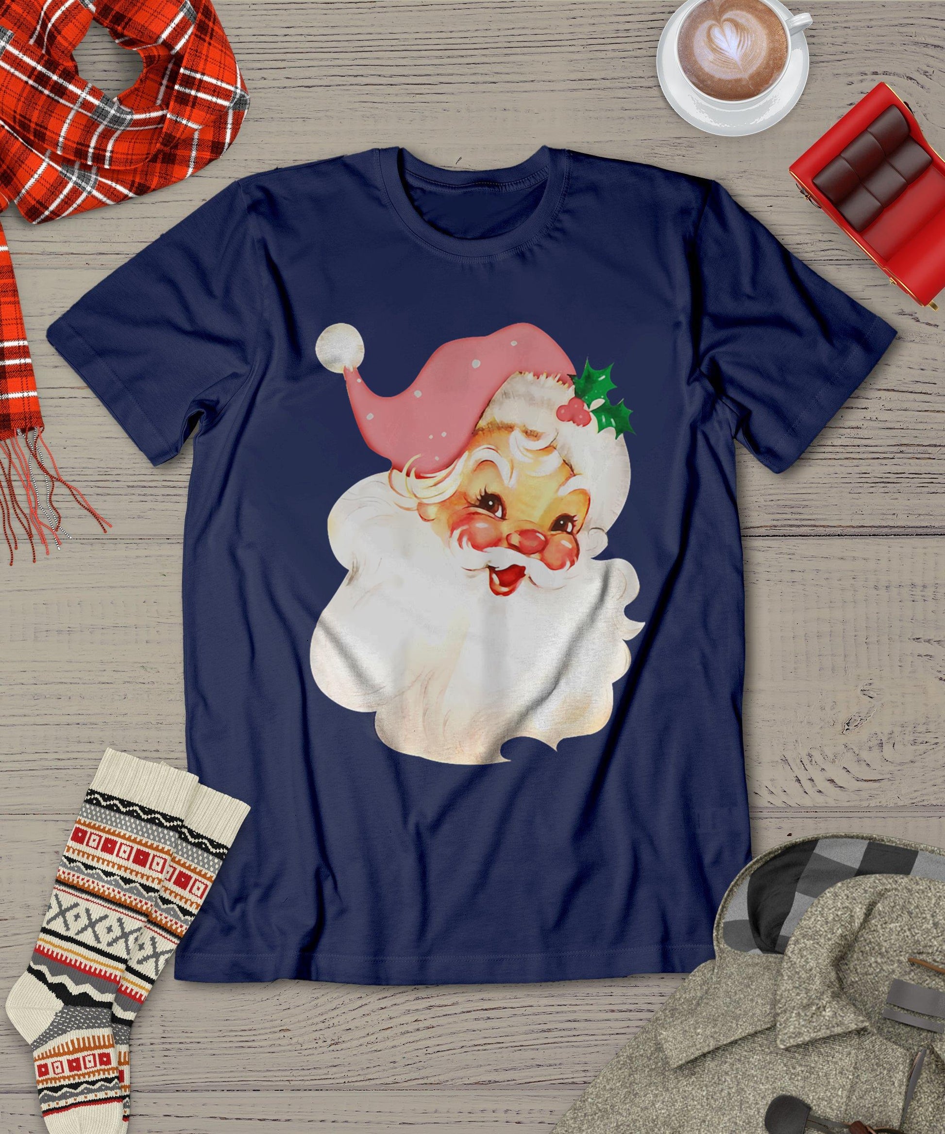 Pink Santa For Girls Christmas Retro Holiday Vintage T-Shirt