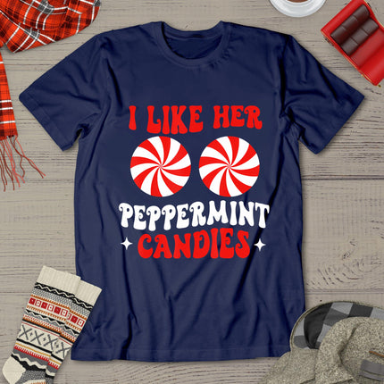I Like Her Peppermint Candies Couples Matching Christmas T-Shirt