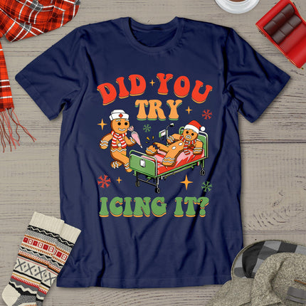 Retro Icu Nurse Christmas Gingerbread Did You Try Icing It T-Shirt