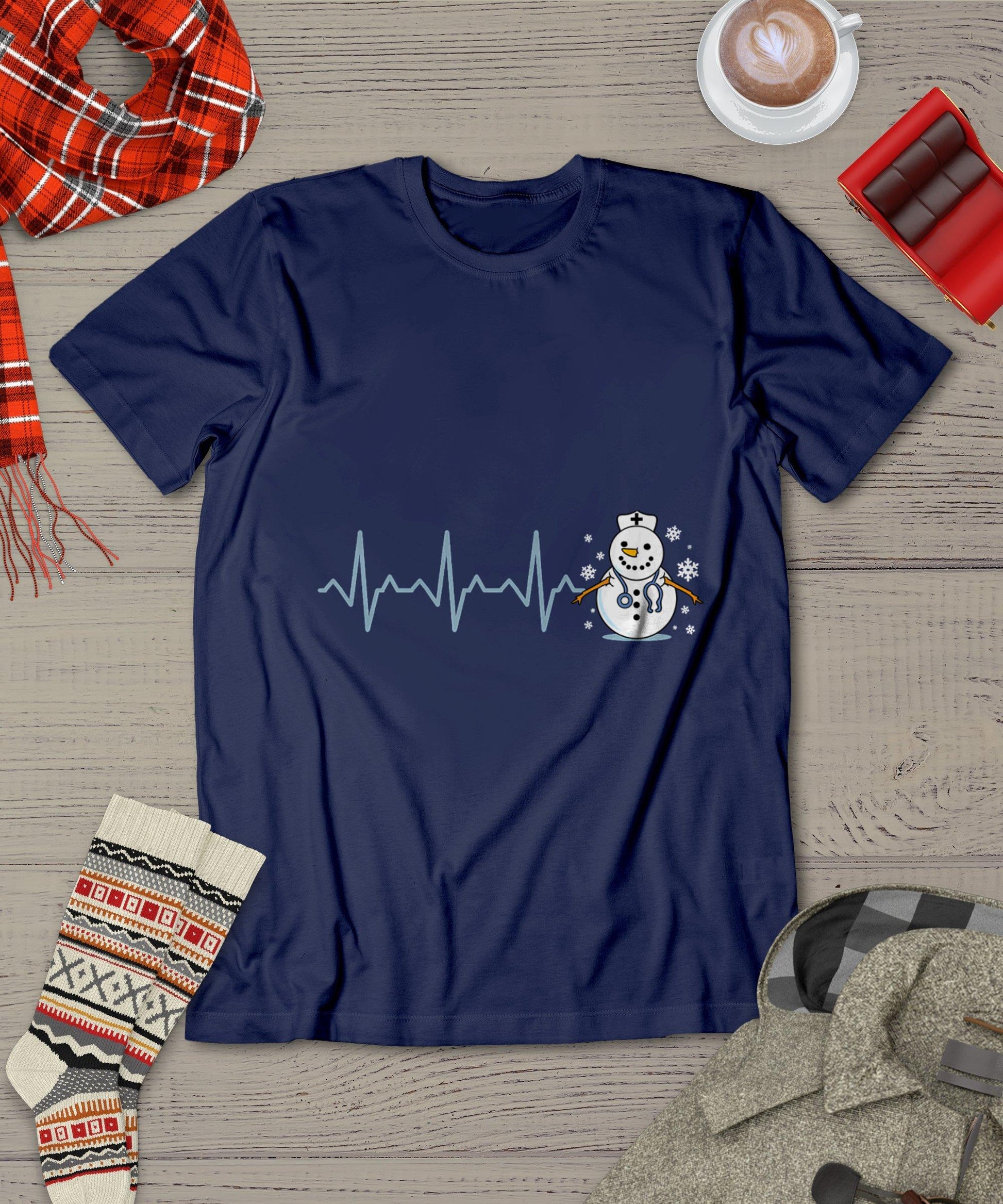 Heartbeat Nurse Snowman Nurse Christmas T-Shirt