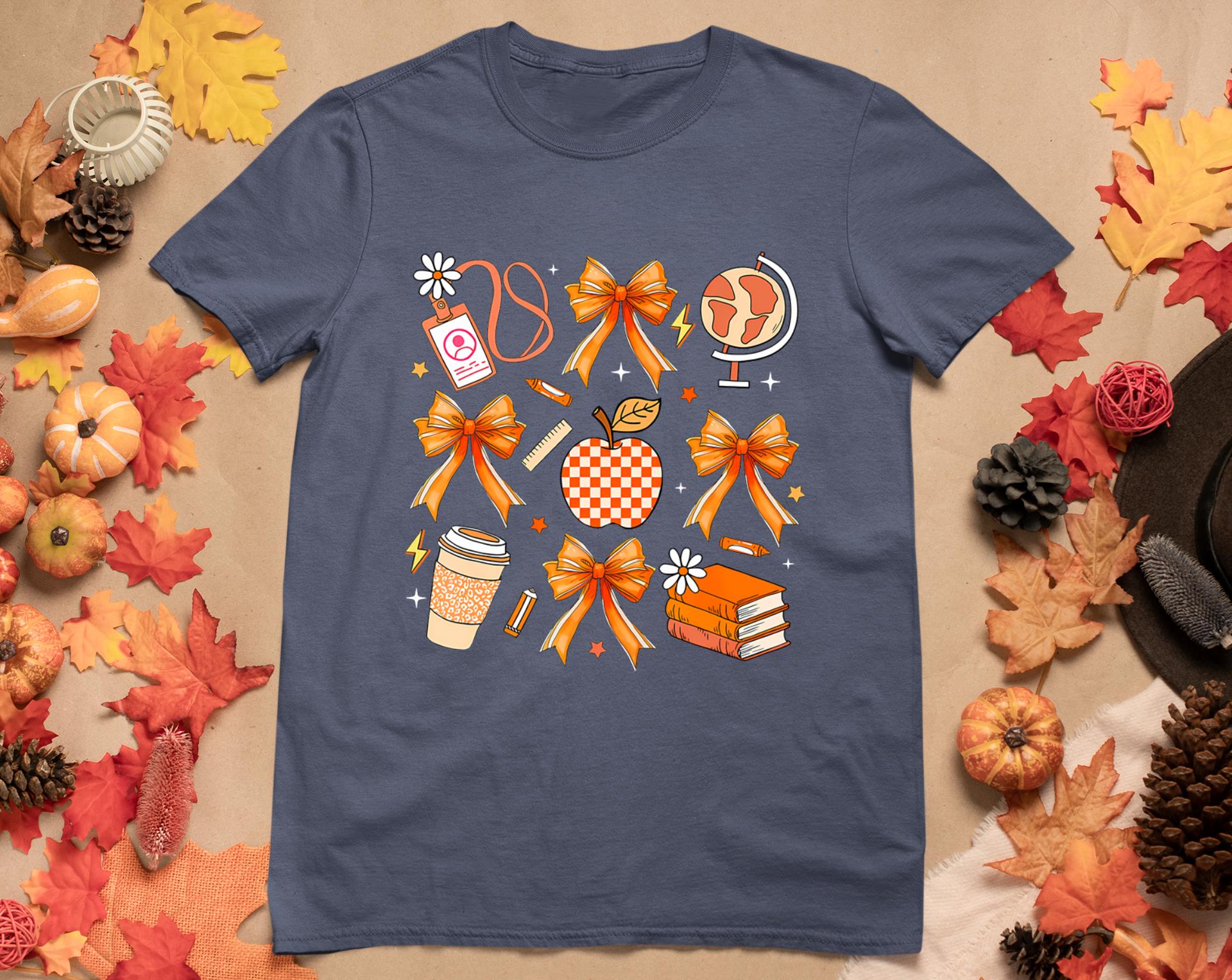 Retro Coquette Bow Teacher Fall Autumn Thanksgiving T-Shirt