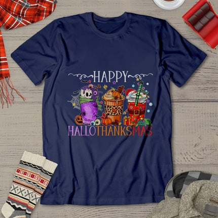 Happy Hallothanksmas Halloween Thanksgiving Christmas T-Shirt