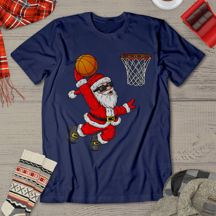 Christmas Santa Claus Dunking A Basketball Boys Kids Xmas T-Shirt