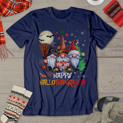 Happy Hallothanksmas Gnomes Lover Halloween Merry Christmas T-Shirt