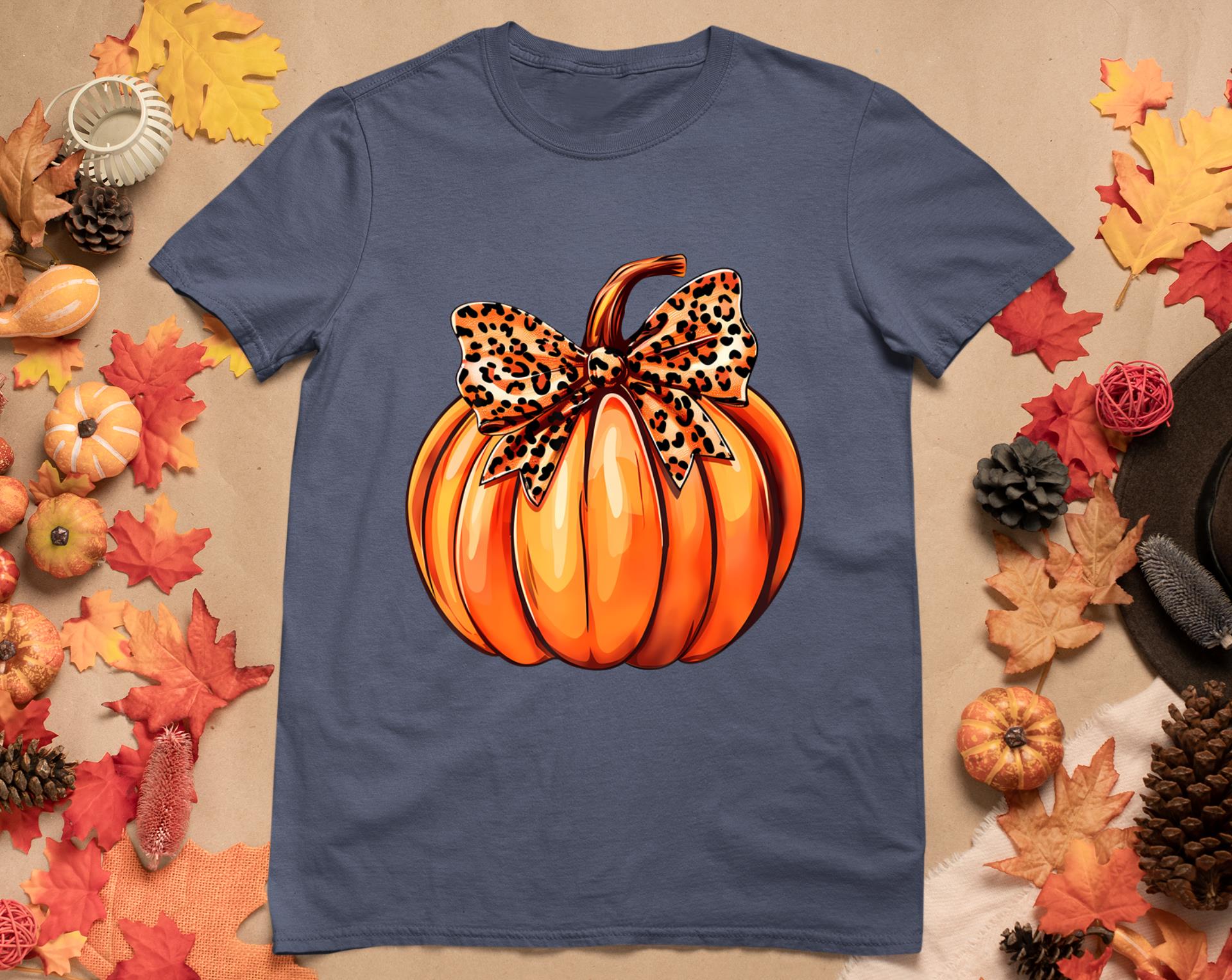 Coquette Bow Leopard Pumpkin Thanksgiving Rustic Fall Women T-Shirt