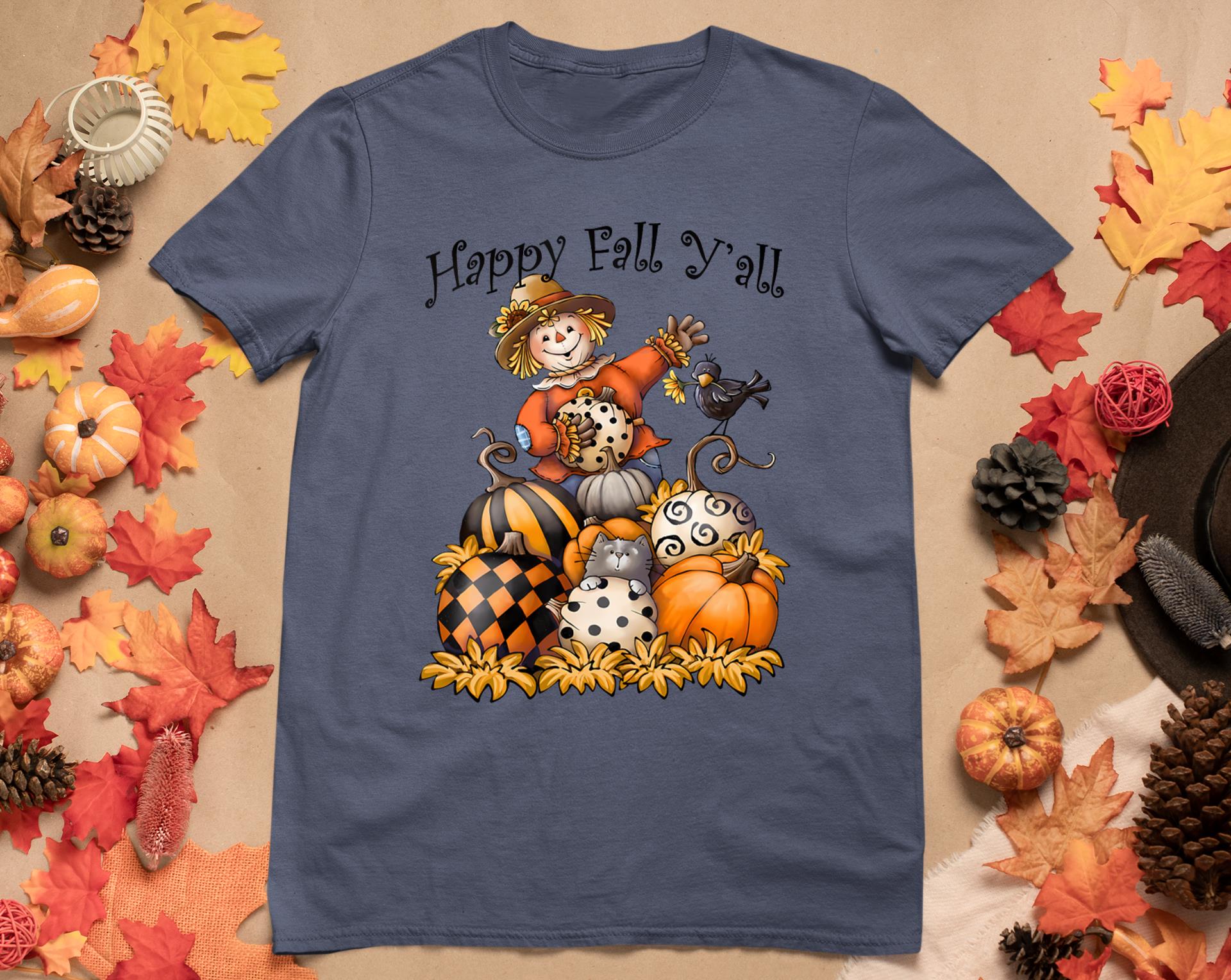 Scarecrow Happy Fall Y'All Pumpkin Thanksgiving Halloween T-Shirt