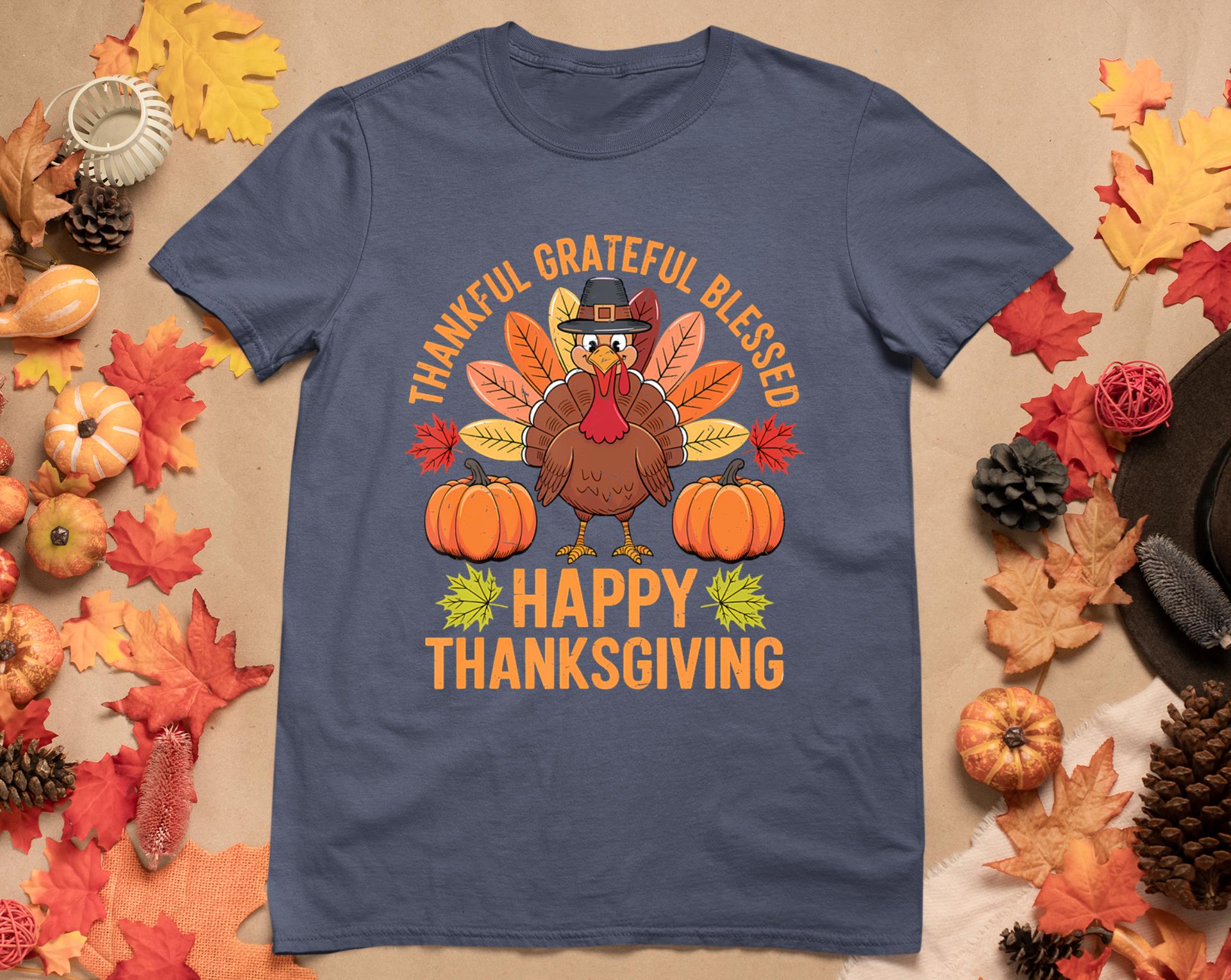 Thankful Grateful Blessed Turkey Women Happy Thanksgiving T-Shirt