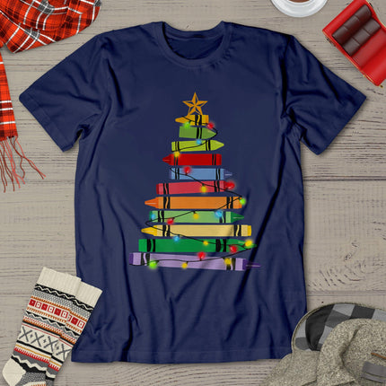 Teacher Christmas Tshirt Crayon Tree Light Gifts Student T-Shirt