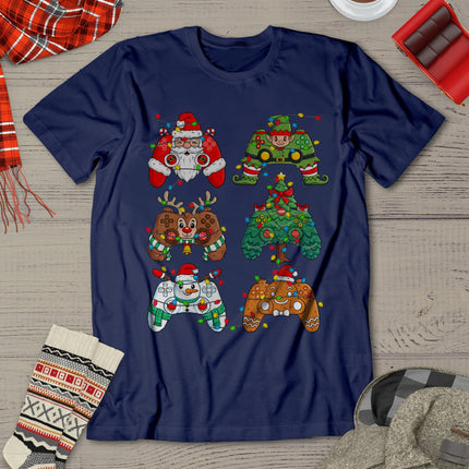 Christmas Santa Elf Lights Gaming Controllers Xmas Boys Kids T-Shirt