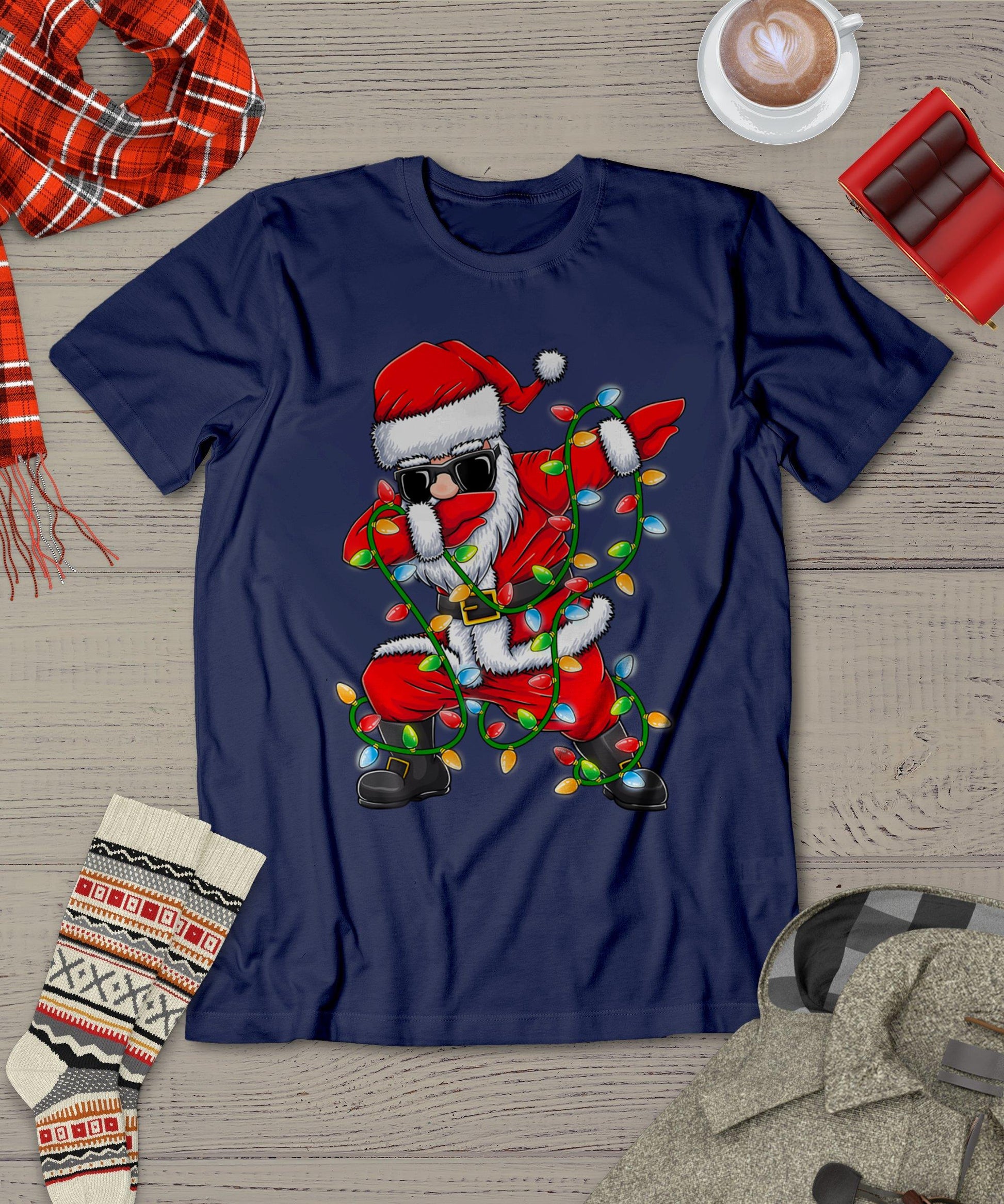 Dabbing Santa Xmas Lights Girls Boys Kids Christmas Gifts T-Shirt