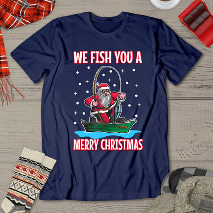 Christmas Costume Fisherman Fishing Funny Cool Santa Claus T-Shirt