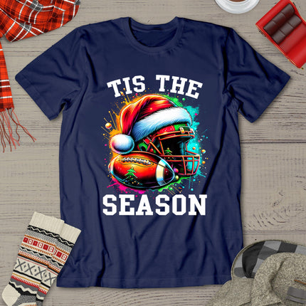 Tis The Season Football Mom Christmas Santa Hat Colorful T-Shirt