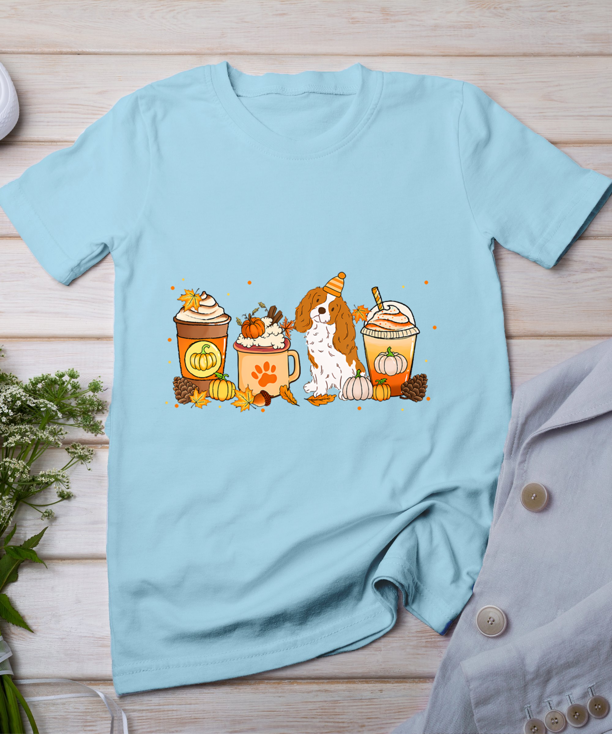 Cavalier Dog Coffee Lovers Pumpkin Spice Fall Thanksgiving T-Shirt