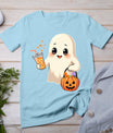 Cute Halloween Ghost With Candy Bucket And Boba Tea Kids T-Shirt