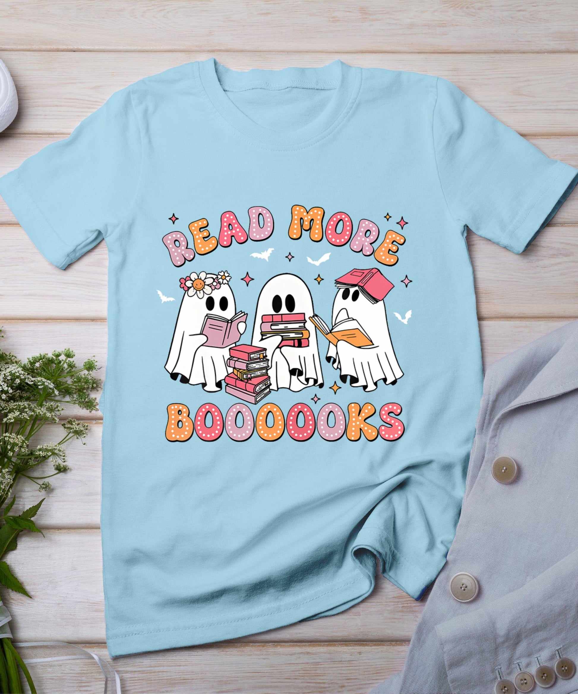 Cute Ghost Book Read More Books Funny Teachers Halloween T-Shirt