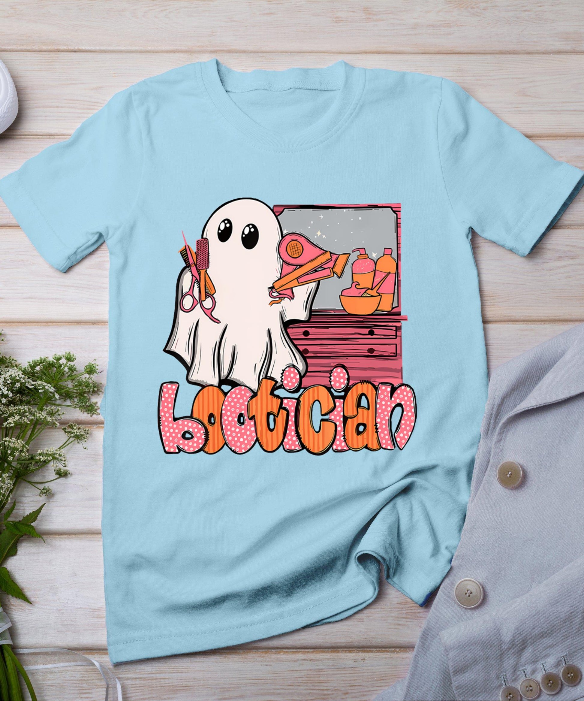 Bootician Funny Beautician Halloween Ghost Hair Stylist T-Shirt