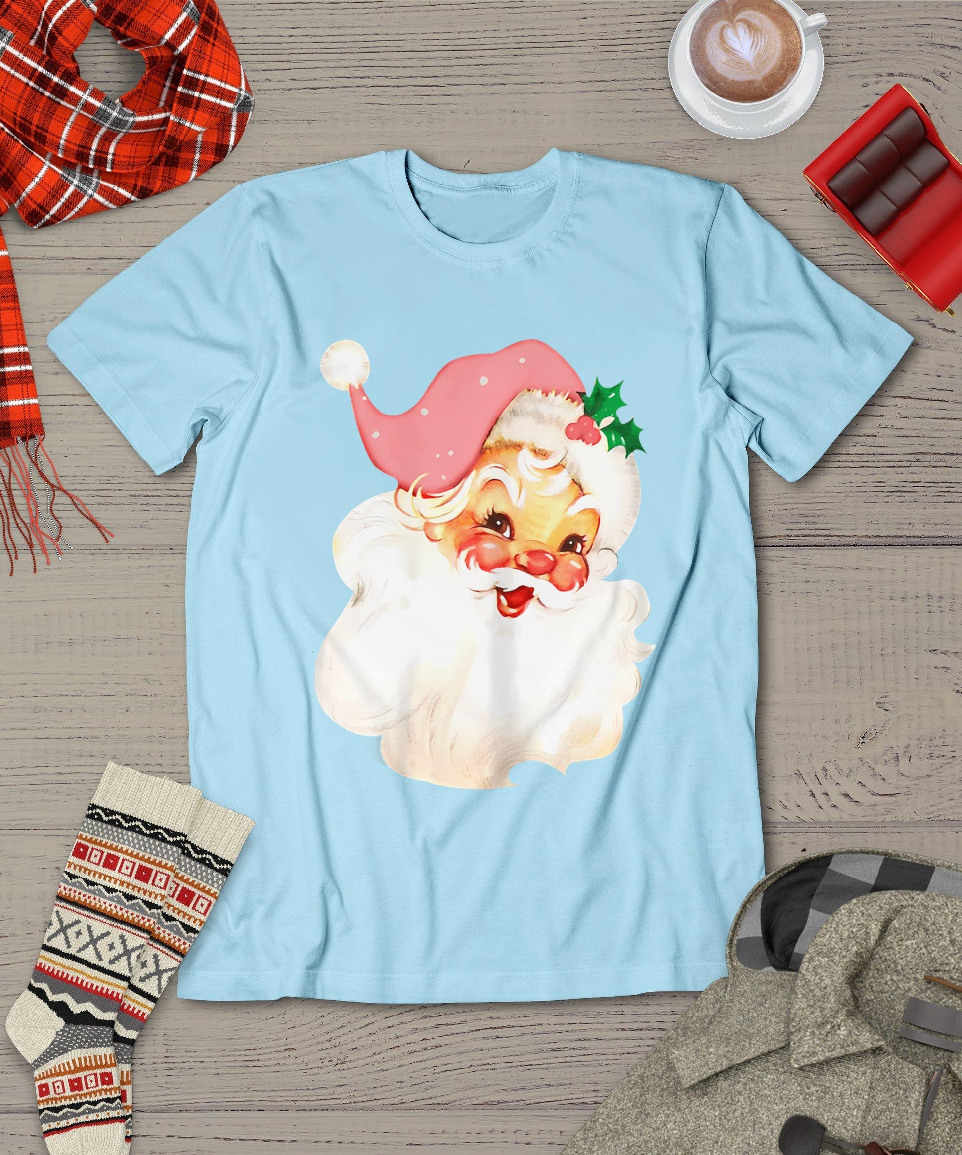 Pink Santa For Girls Christmas Retro Holiday Vintage T-Shirt