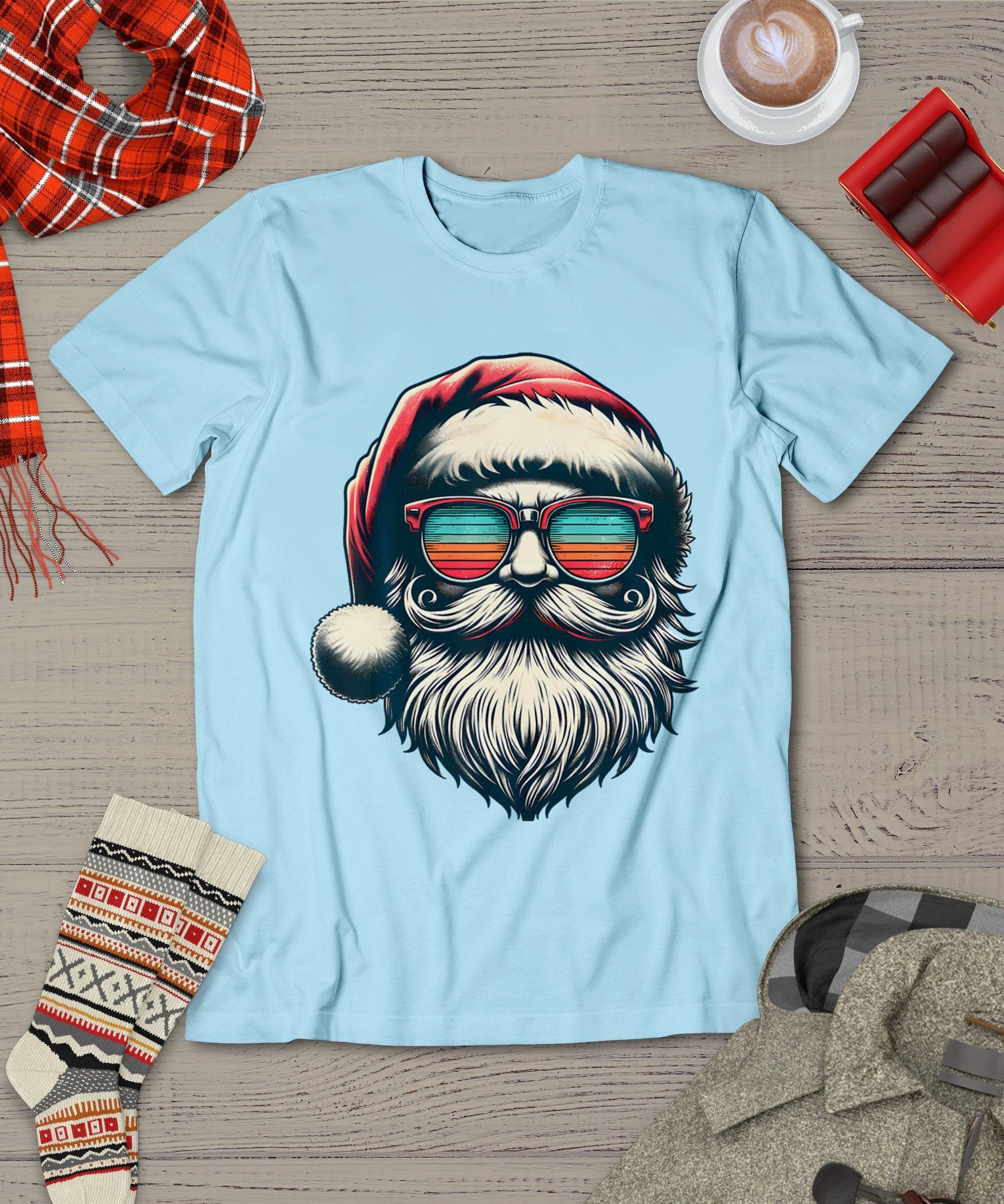 Santa Face Retro Sunglasses Christmas Xmas Men Women Kids T-Shirt