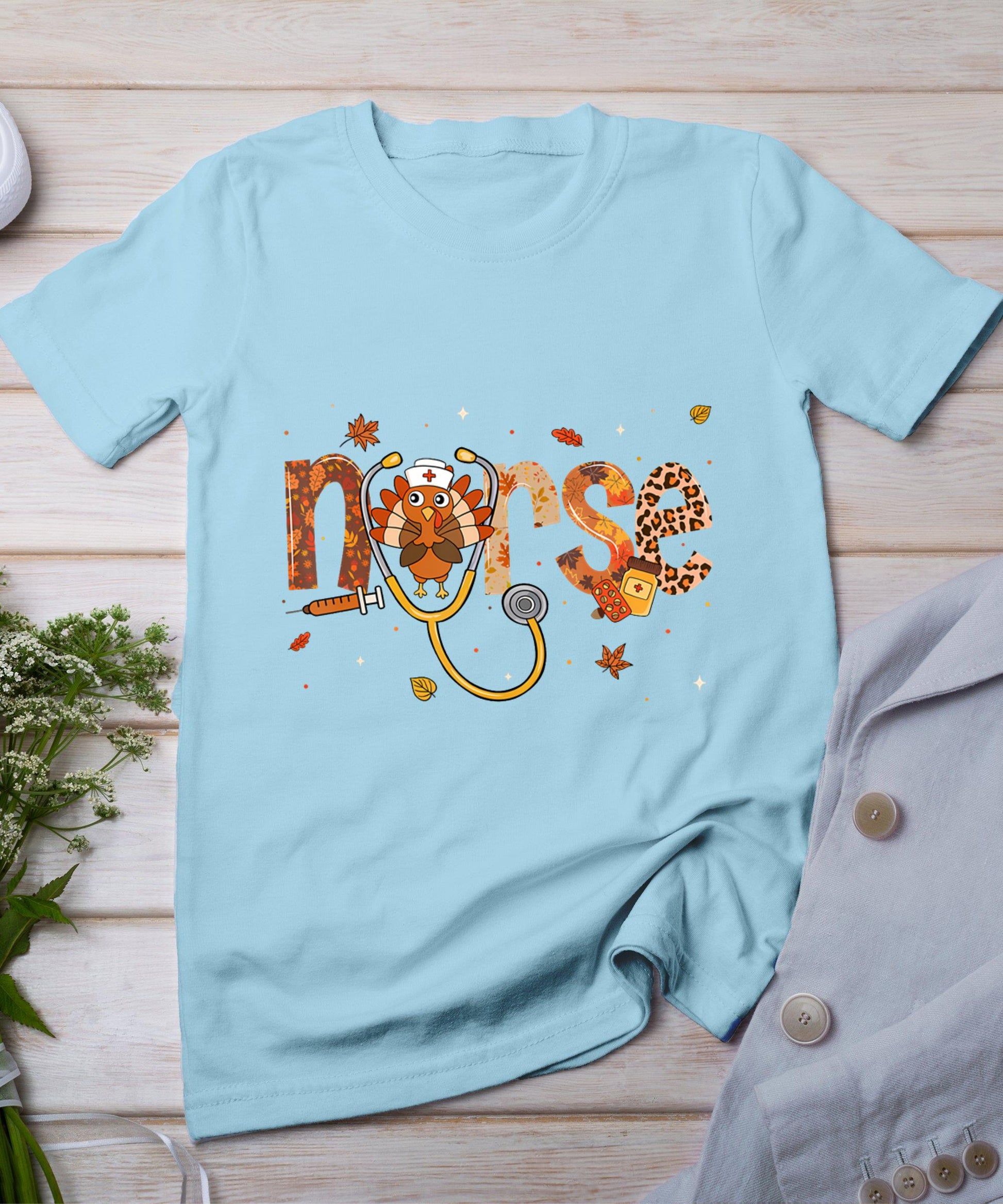 Thanksgiving Nurse Shirts Women Girls Turkey Fall Scrub Top T-Shirt