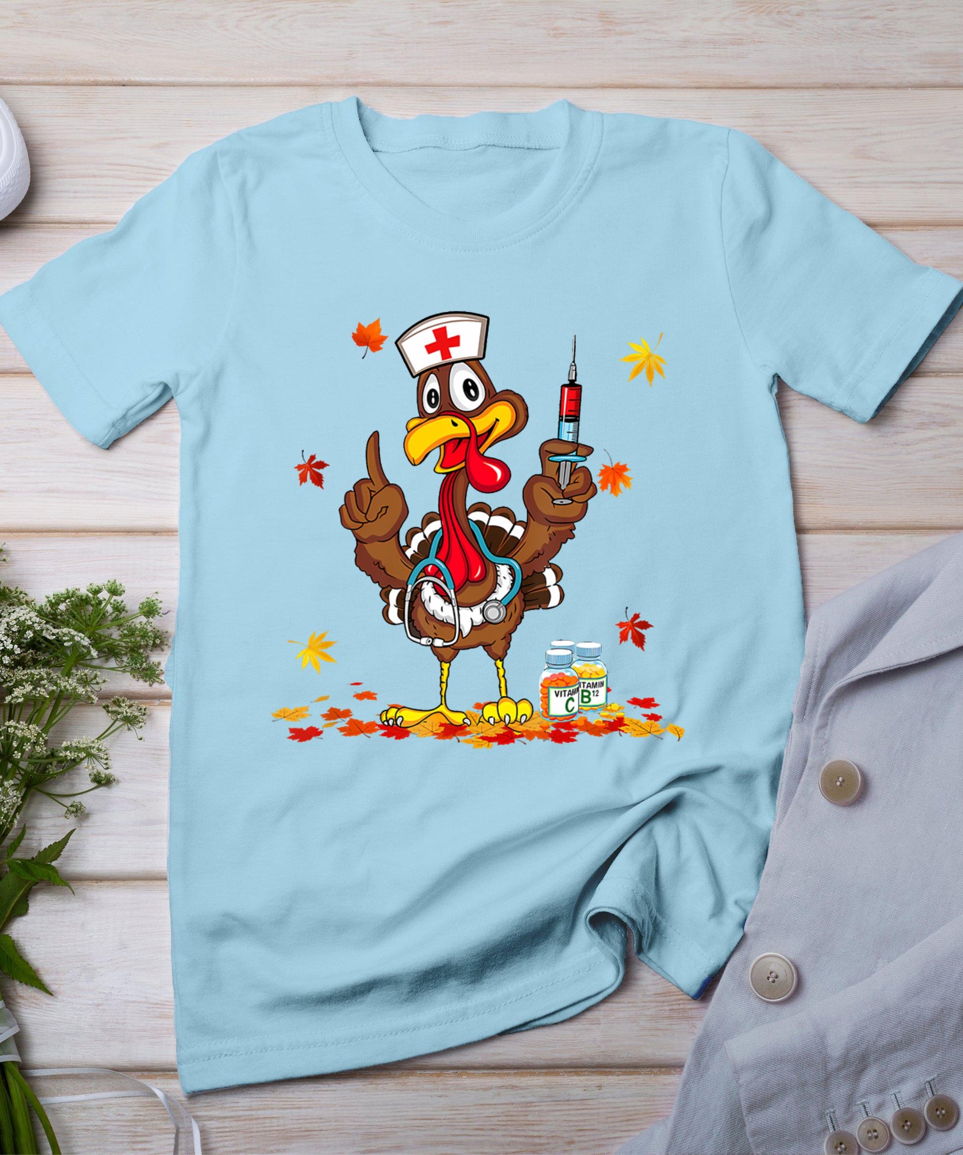 Thanksgiving Scrub Tops Women Turkey Nurse Holiday Nursing T-Shirt