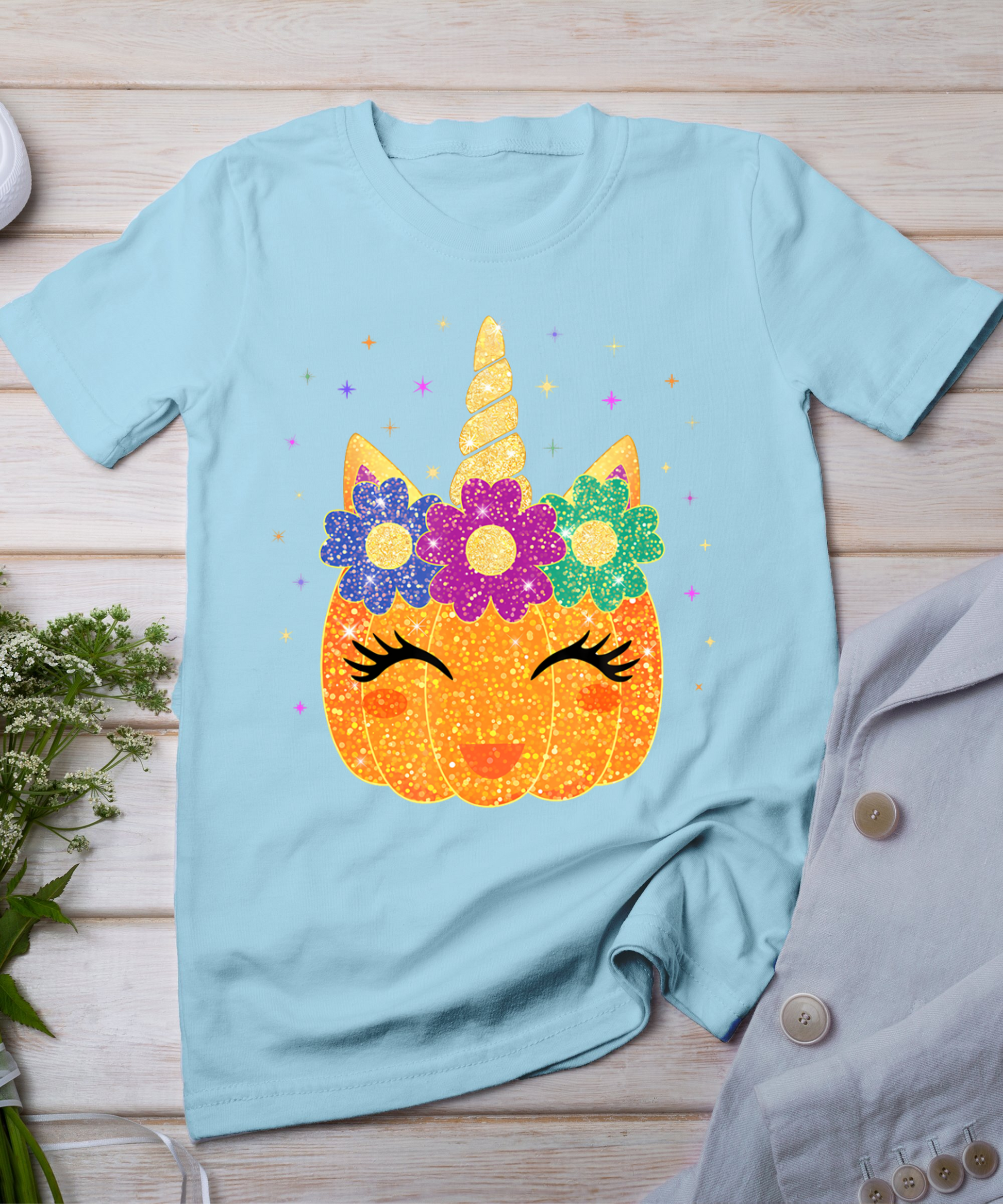 Unicorn Pumpkin Halloween Thanksgiving Girls Kids T-Shirt